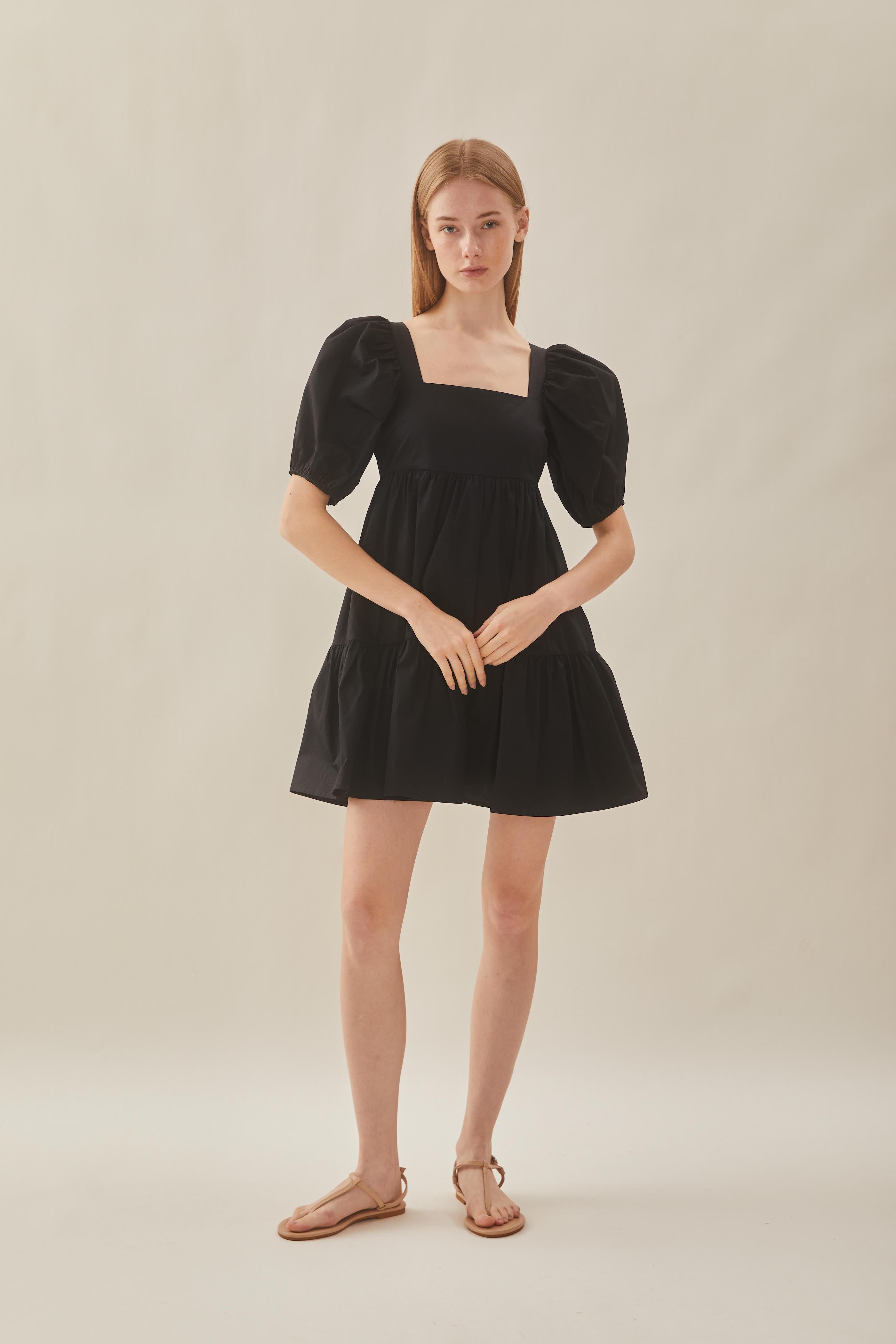 Square Neck Mini Dress in Black