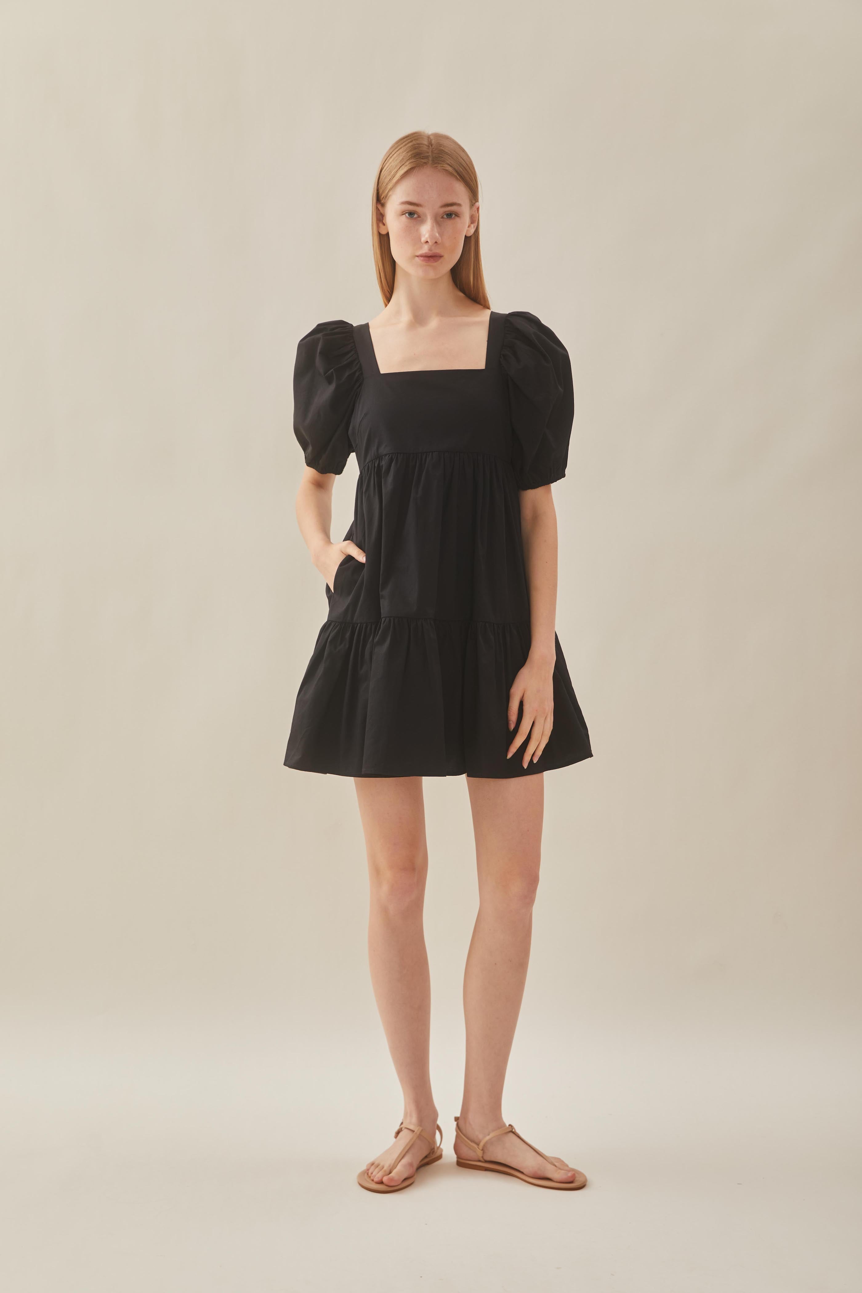 Square Neck Mini Dress in Black