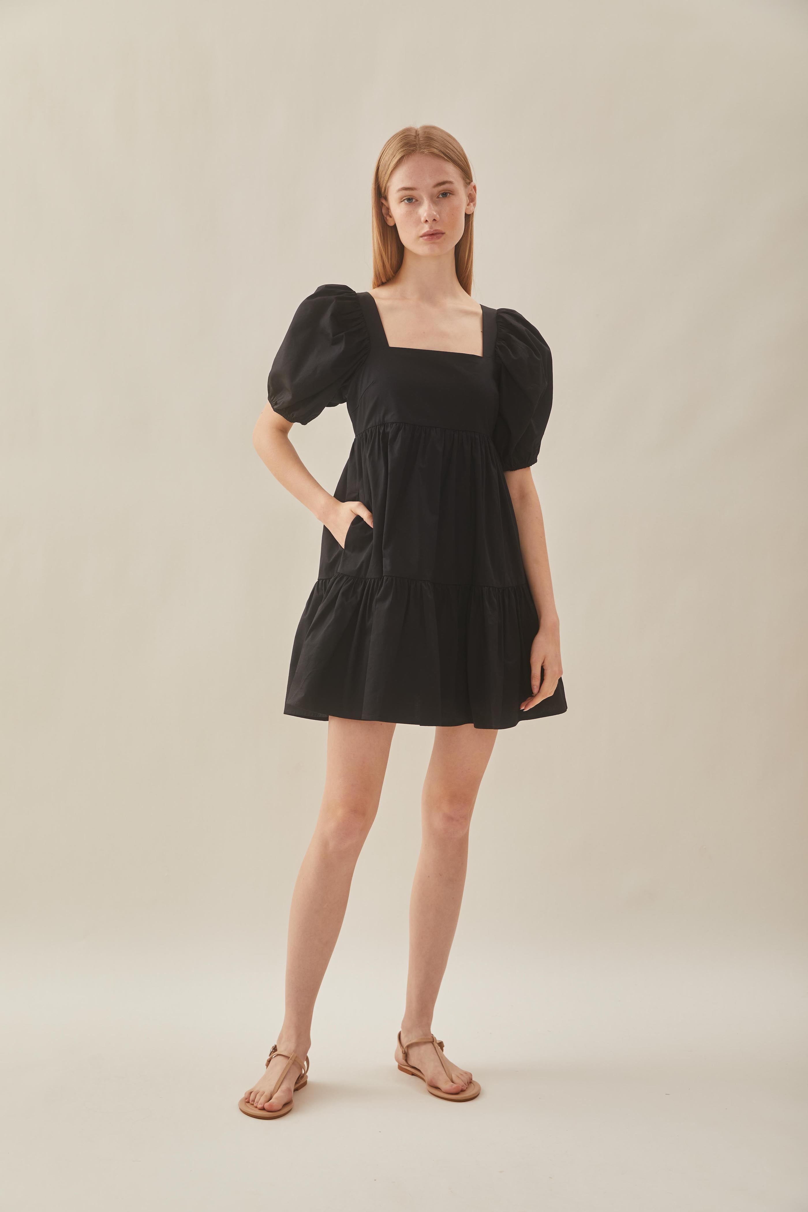 Square Neck Mini Dress in Black