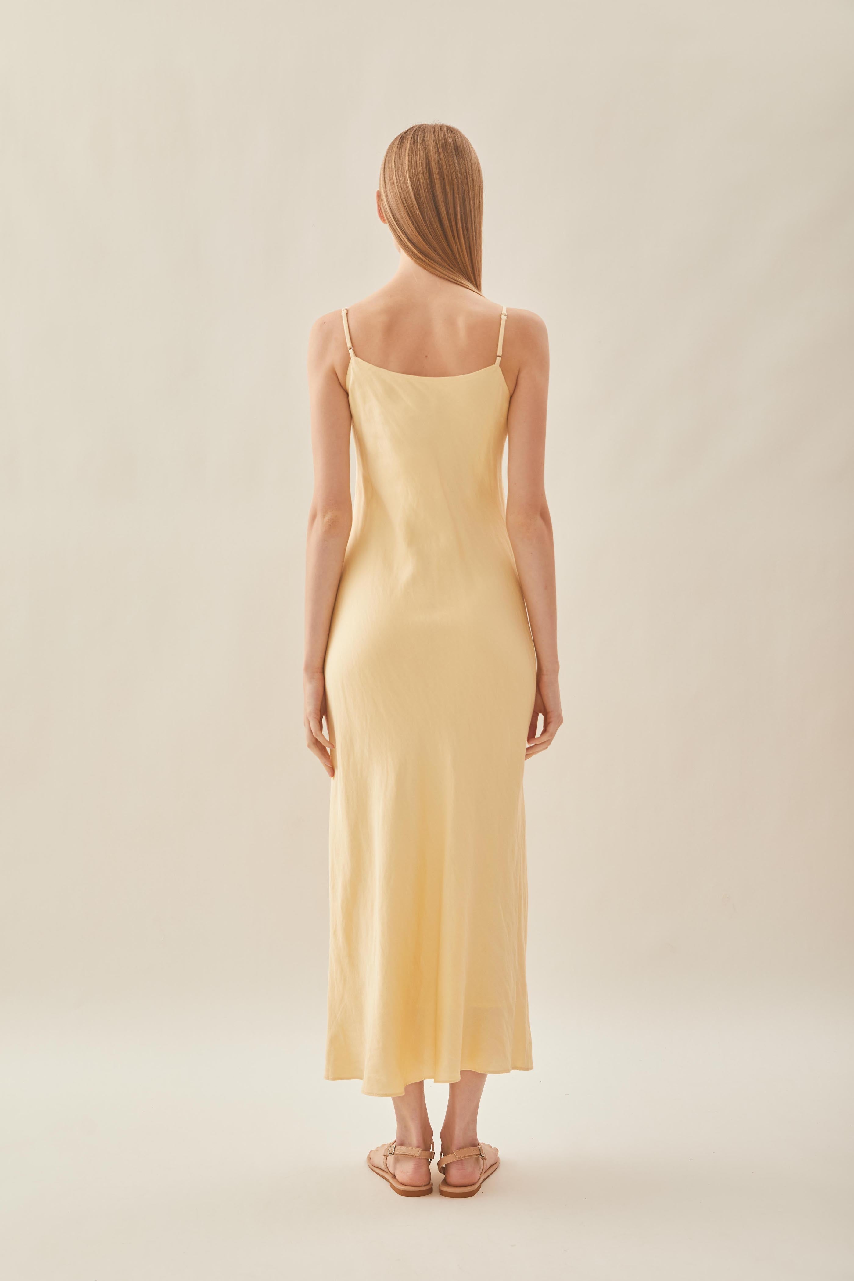 Linen Slip Dress in Pale Yellow