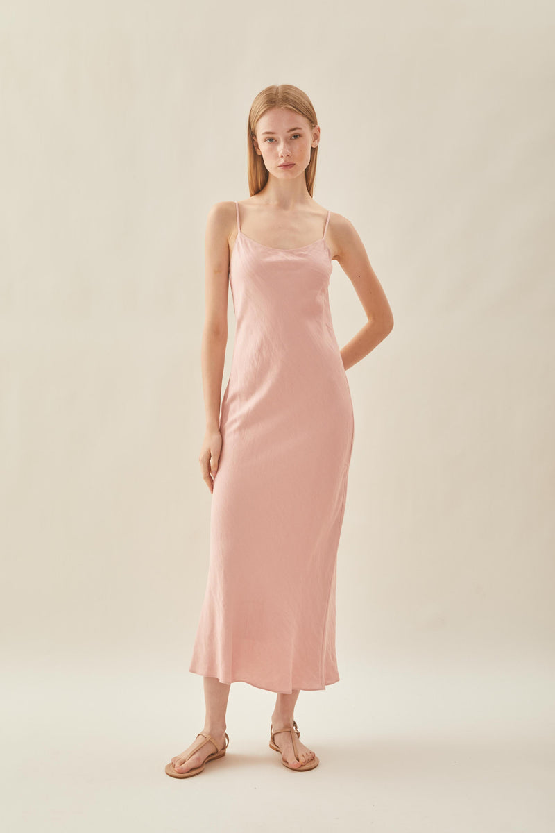 Linen Slip Dress in Petal Pink