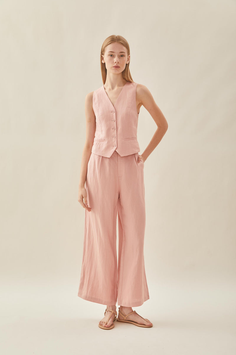 Linen Waistcoat in Petal Pink