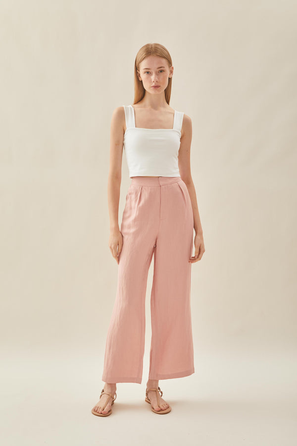 Linen Pleated Trouser in Petal Pink