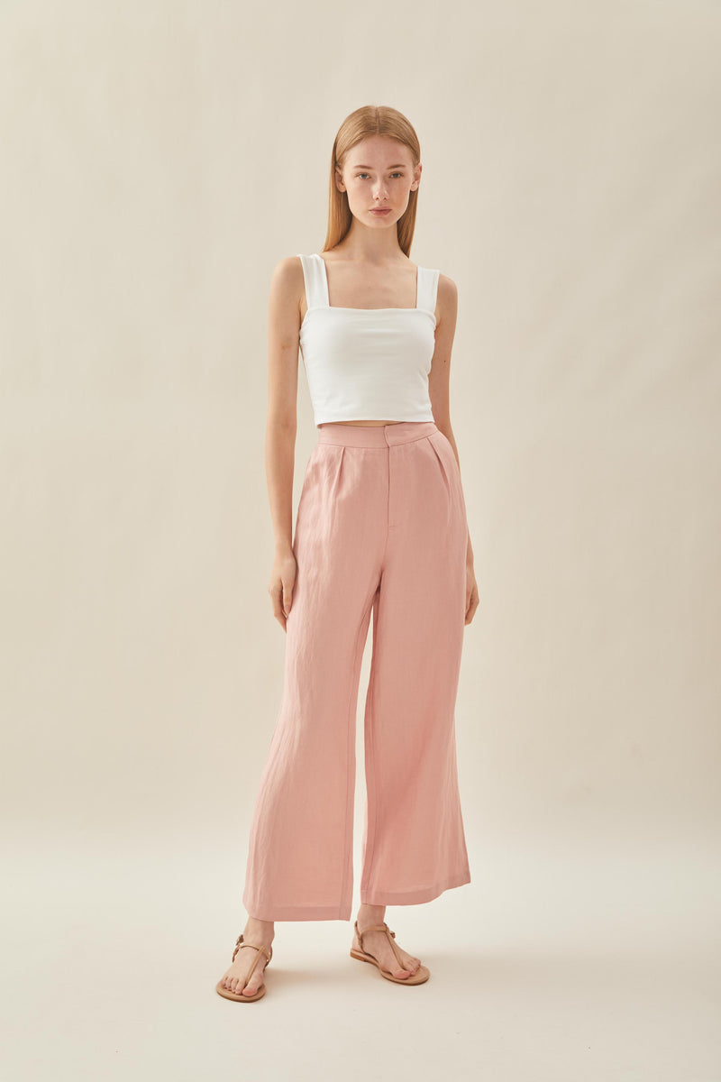 Linen Pleated Trouser in Petal Pink