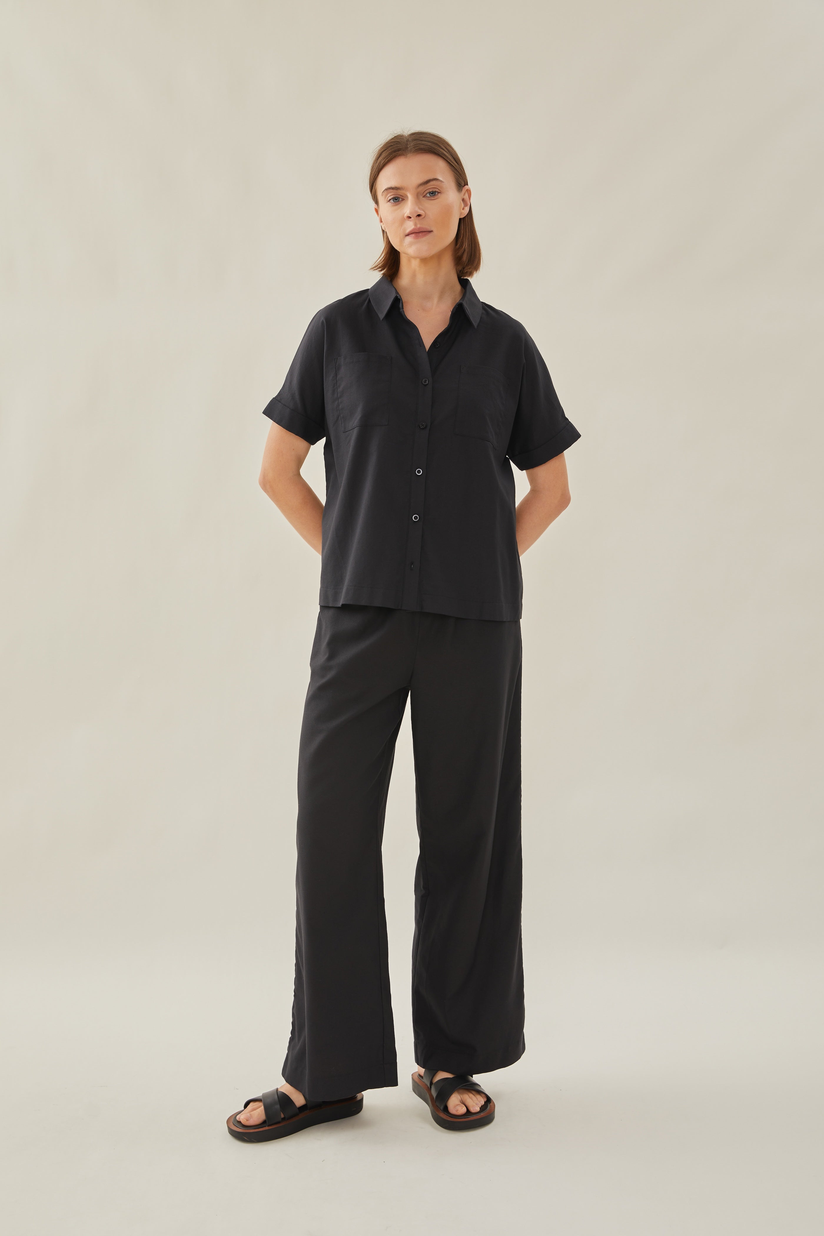 Cotton Short Sleeved Shirt in Black