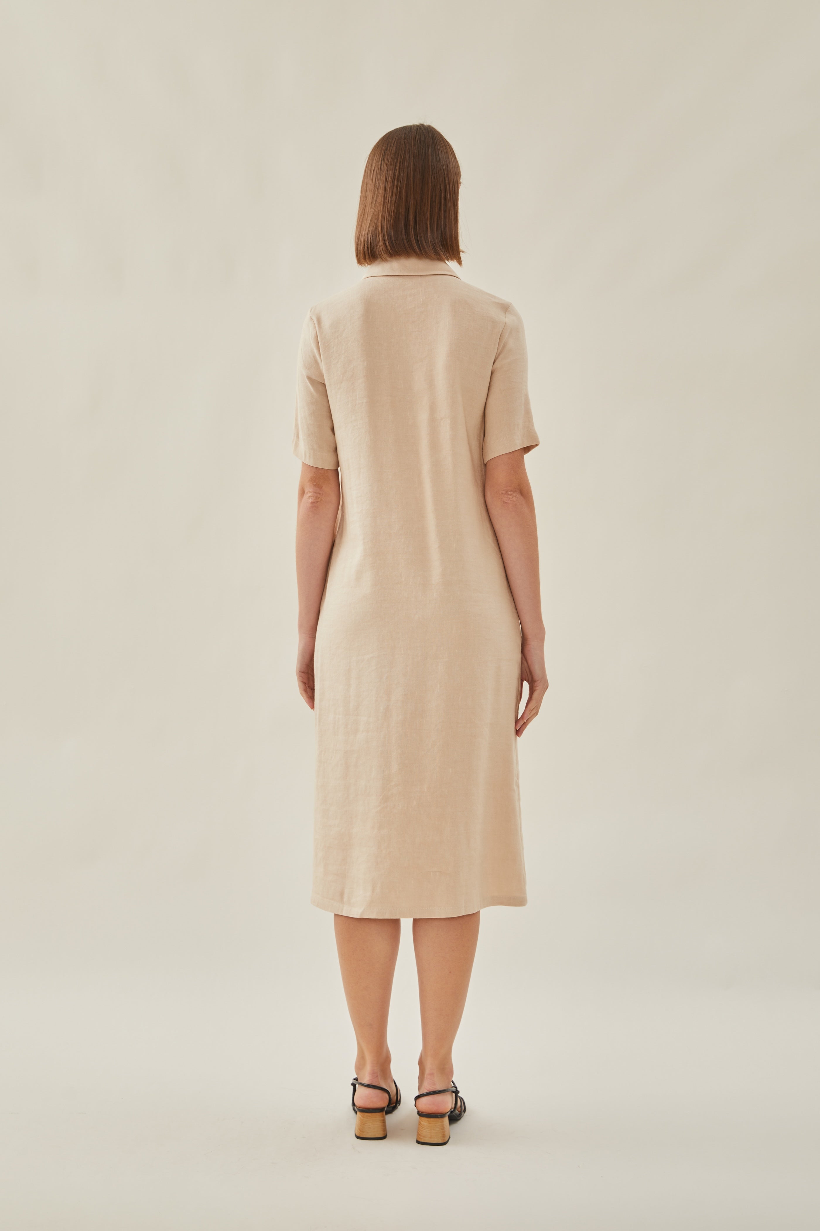 Linen Shirt Midi Dress in Oatmeal
