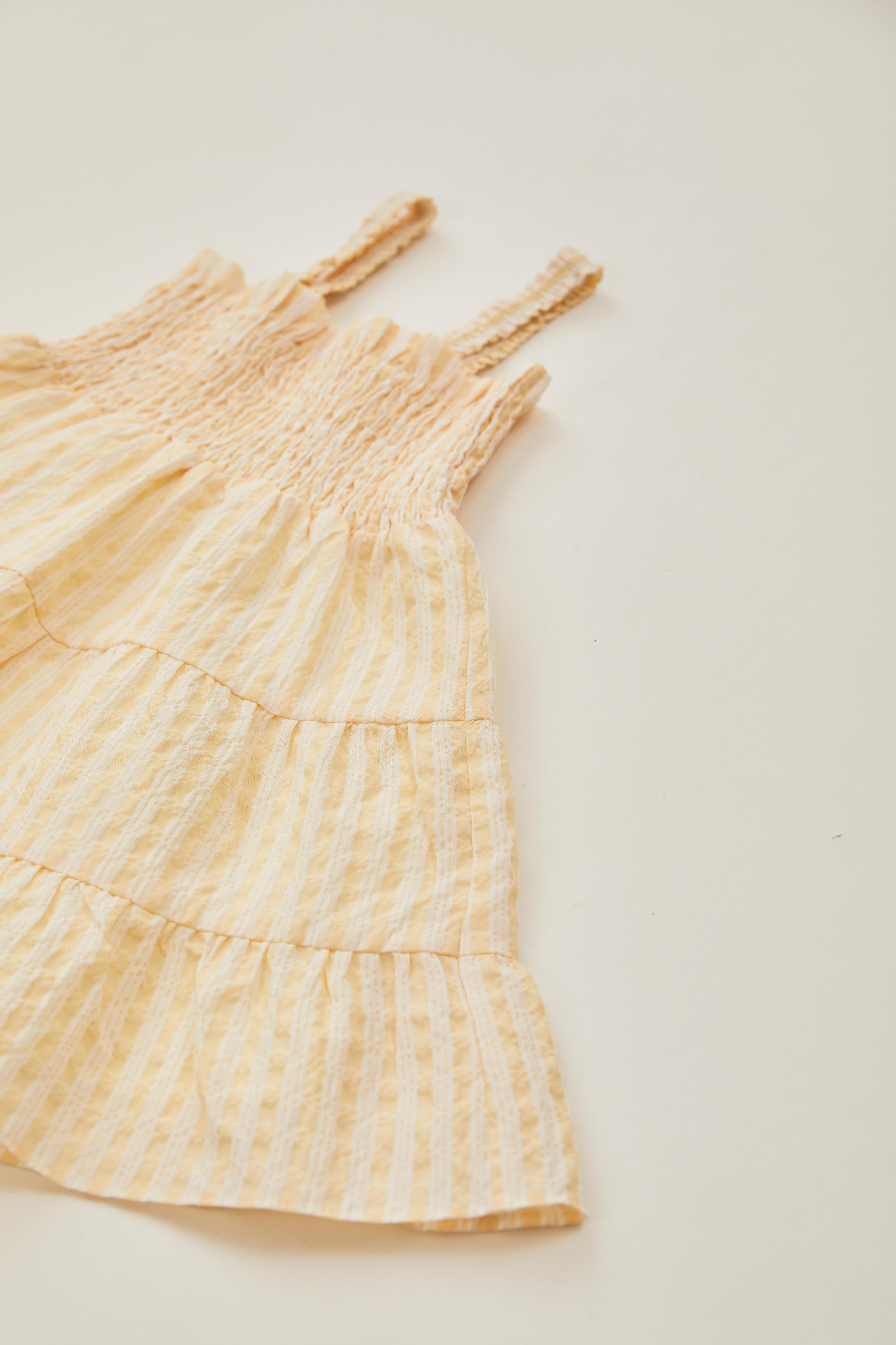 Mini Tiered Smocked Dress in Stripe Yellow