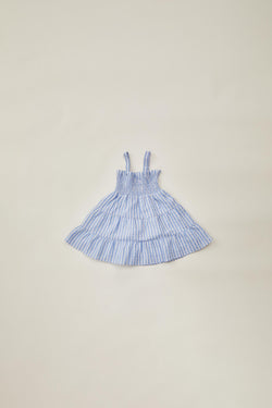 Mini Tiered Smocked Dress in Stripe Blue