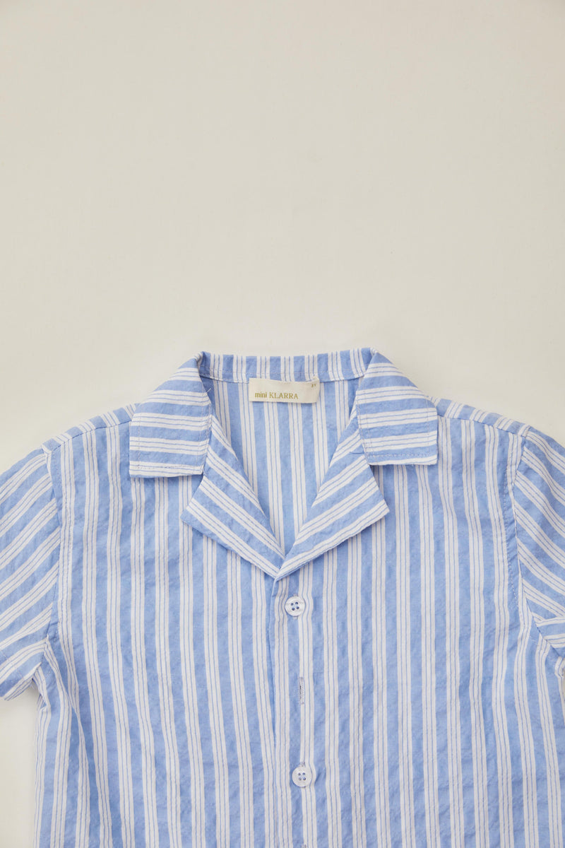 Mini Button Through Shirt in Stripe Blue