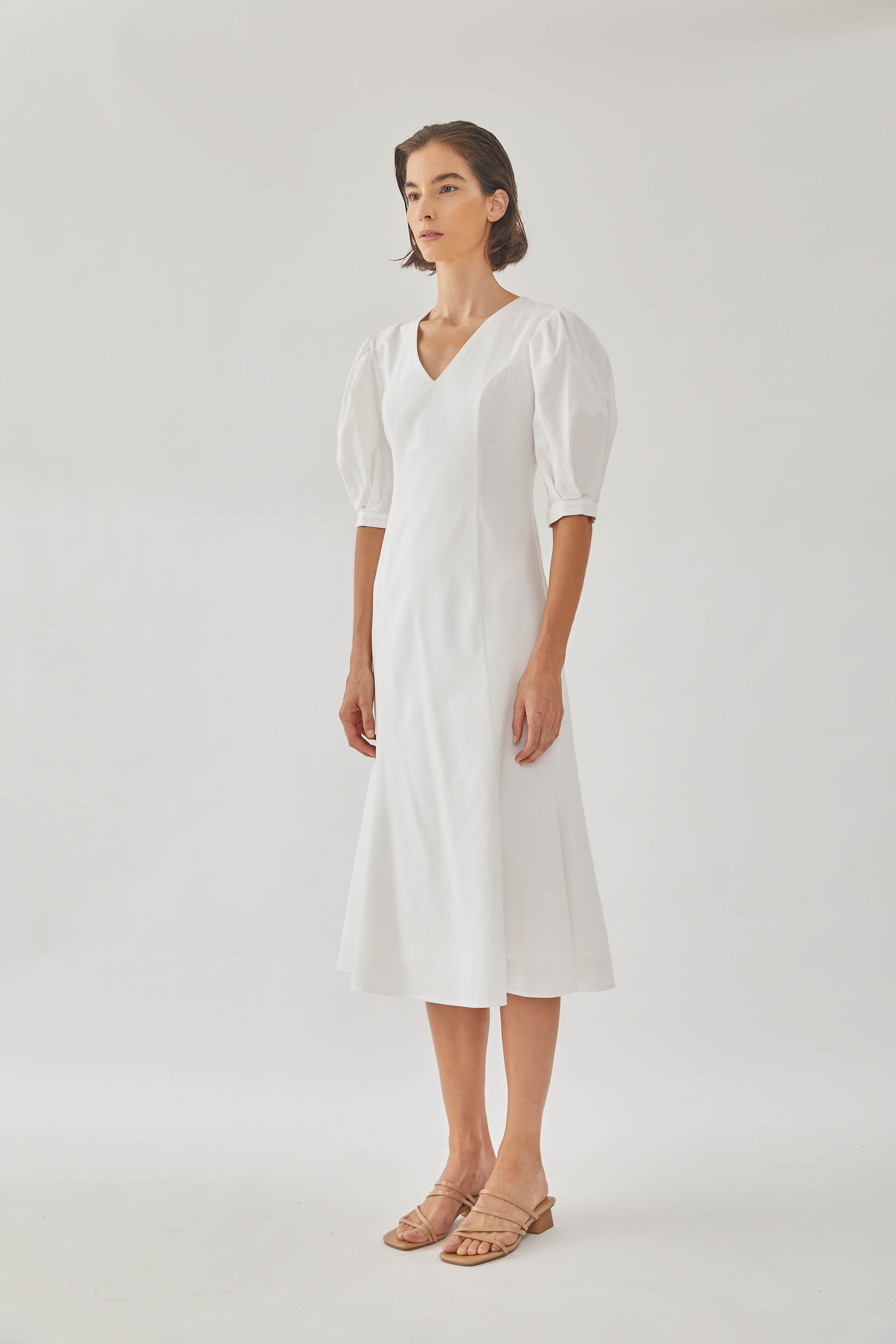 Linen Midi Dress in White