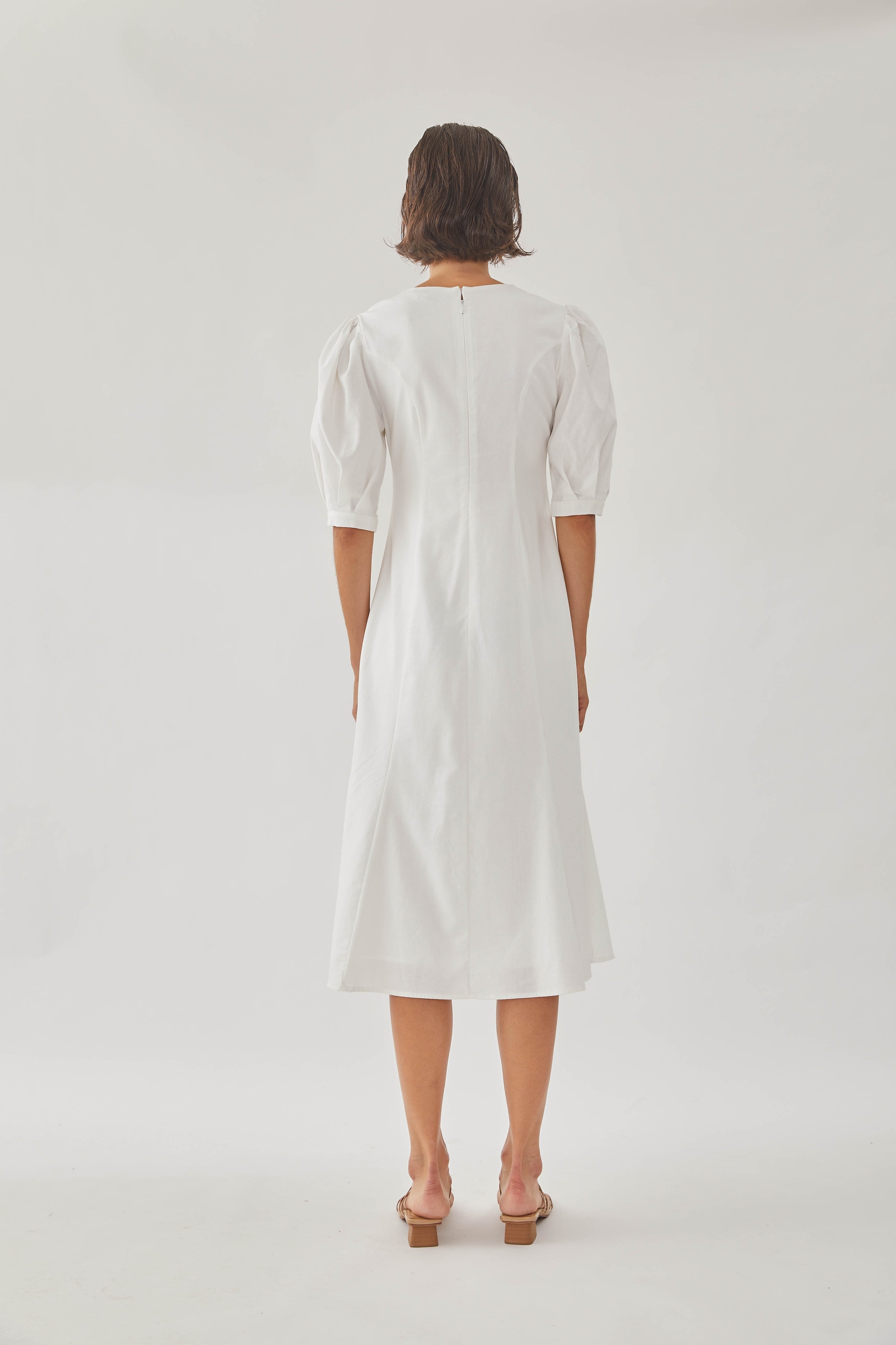 Linen Midi Dress in White