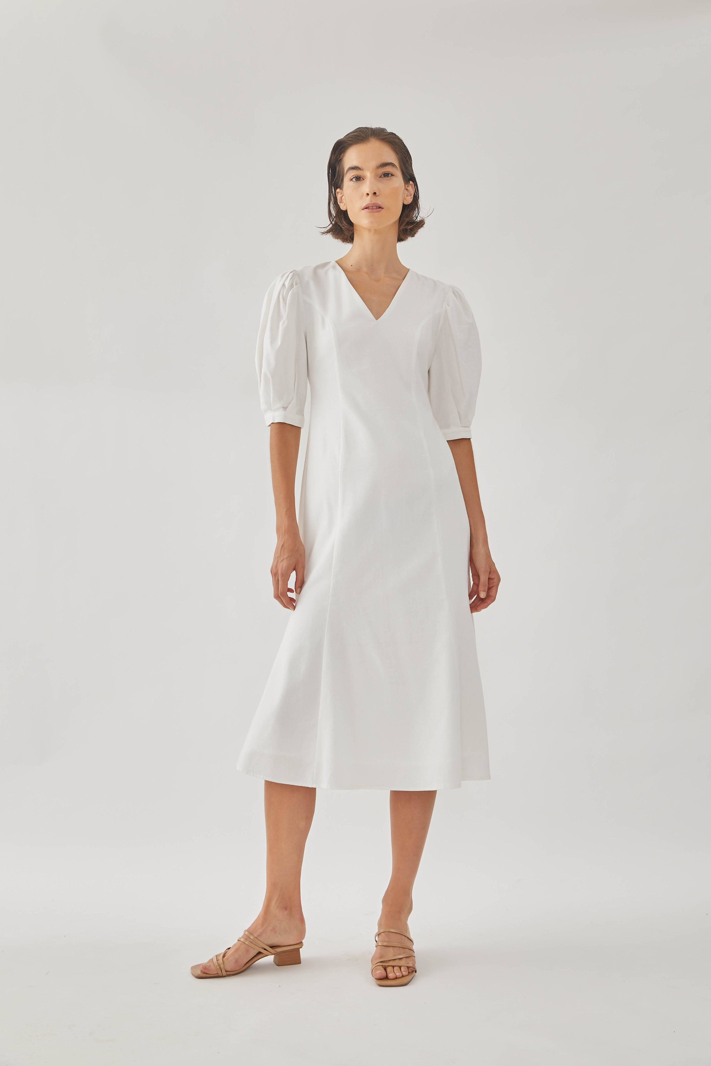 Linen Midi Dress in White