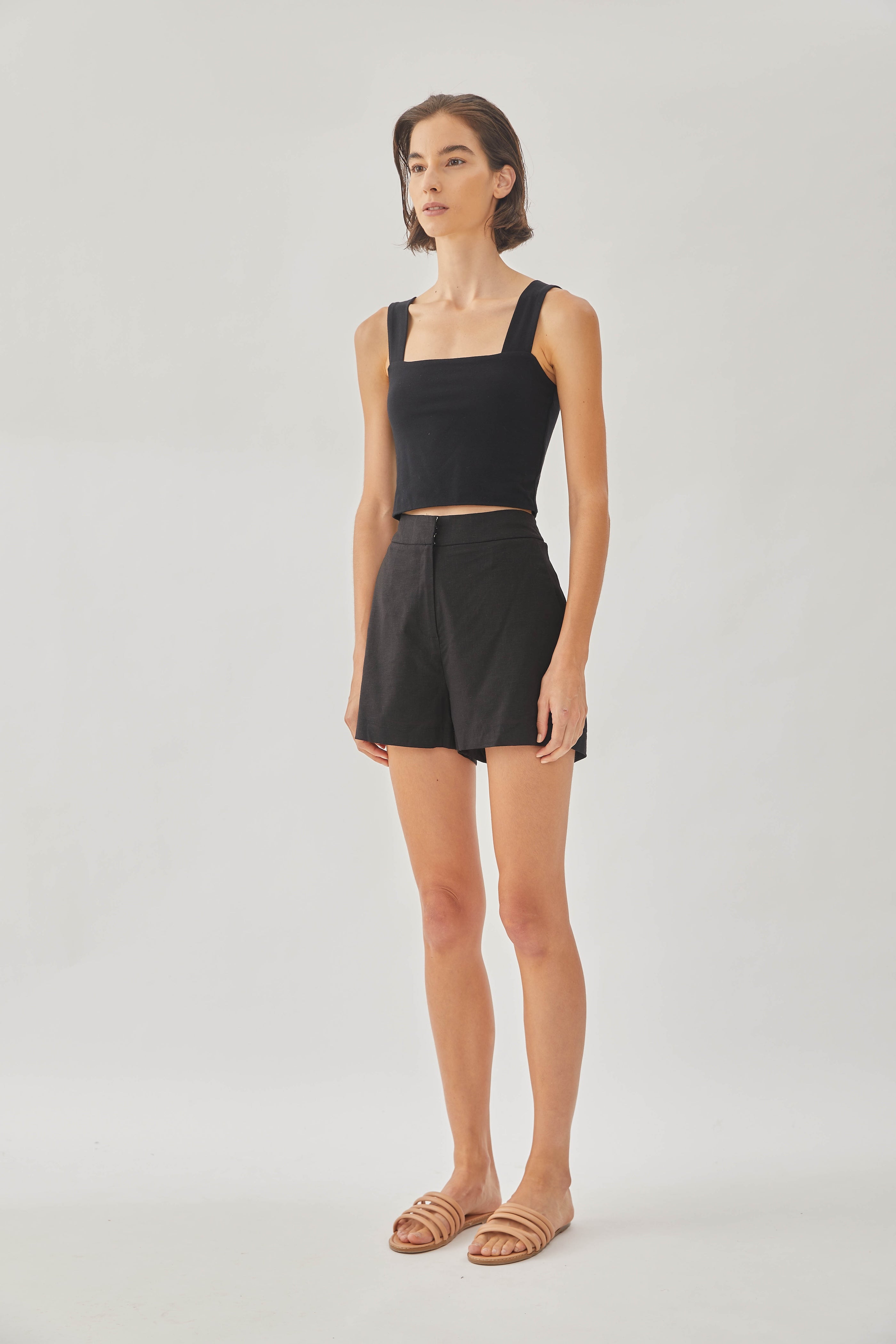 Classic Straight Neck Tank Top in Black (Sale)