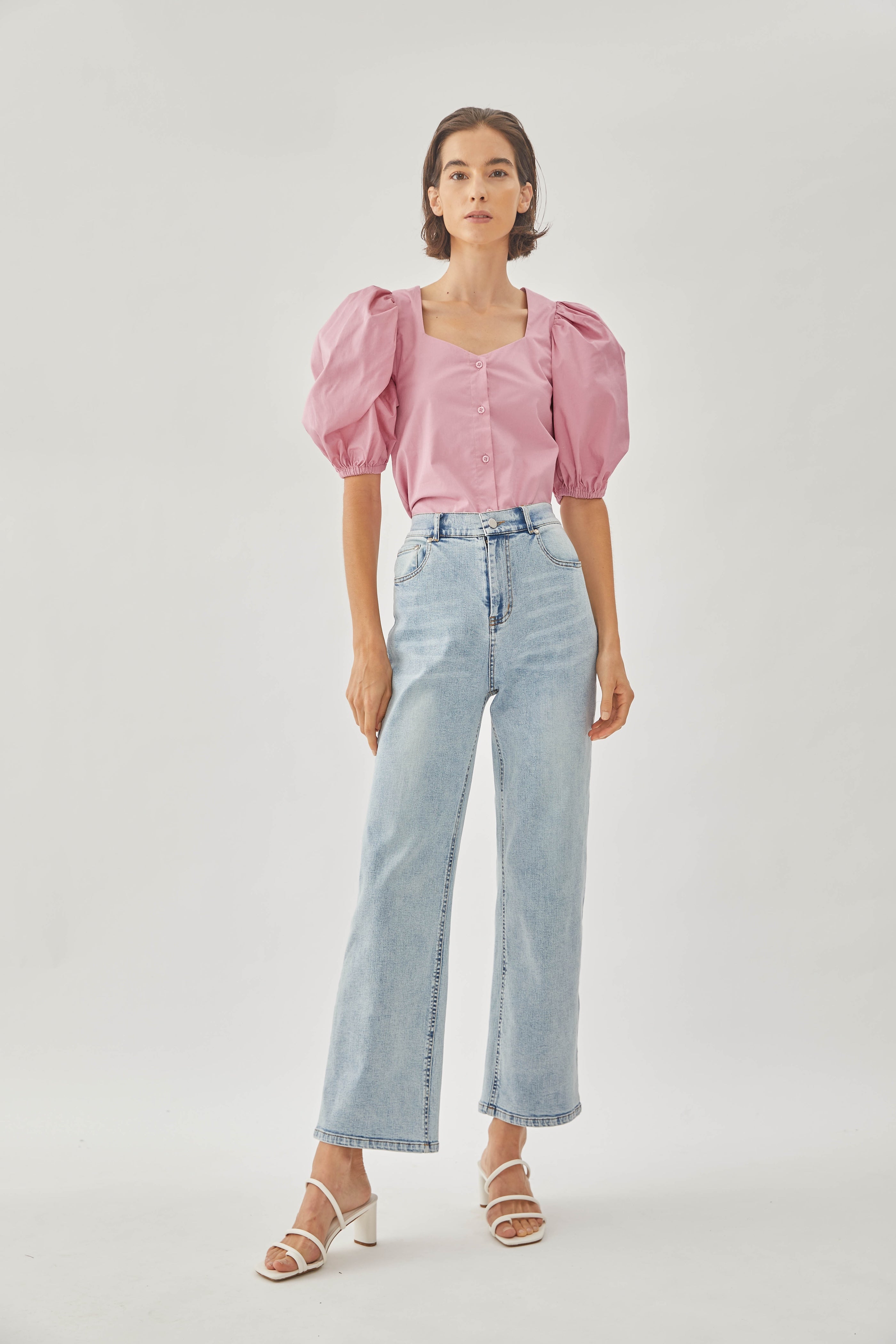 Cotton Puffed Sleeved Top in Hibiscus