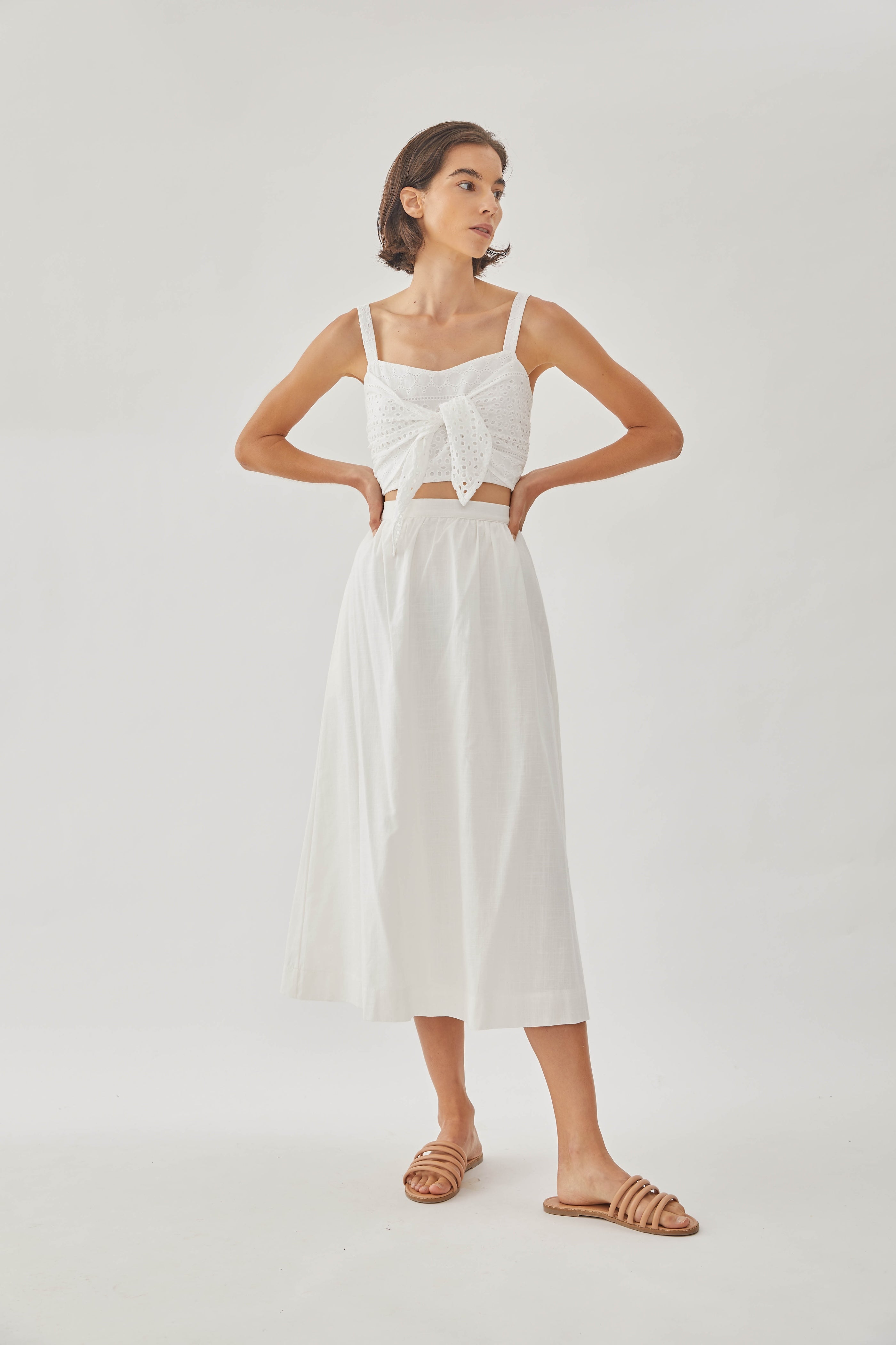 Cotton Midi Skirt in White