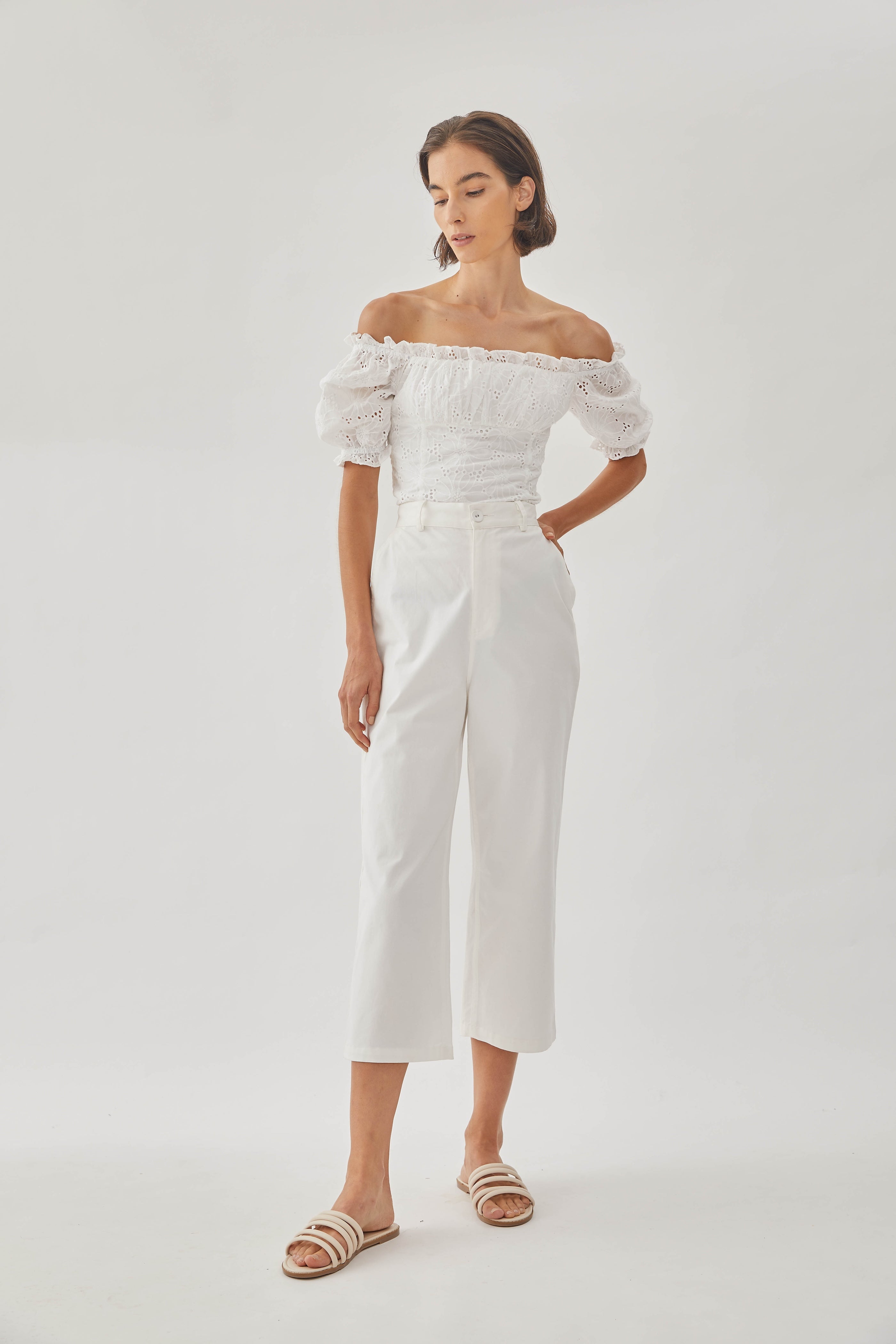 Crochet Cropped Top with Puffed Sleeves (Sale)