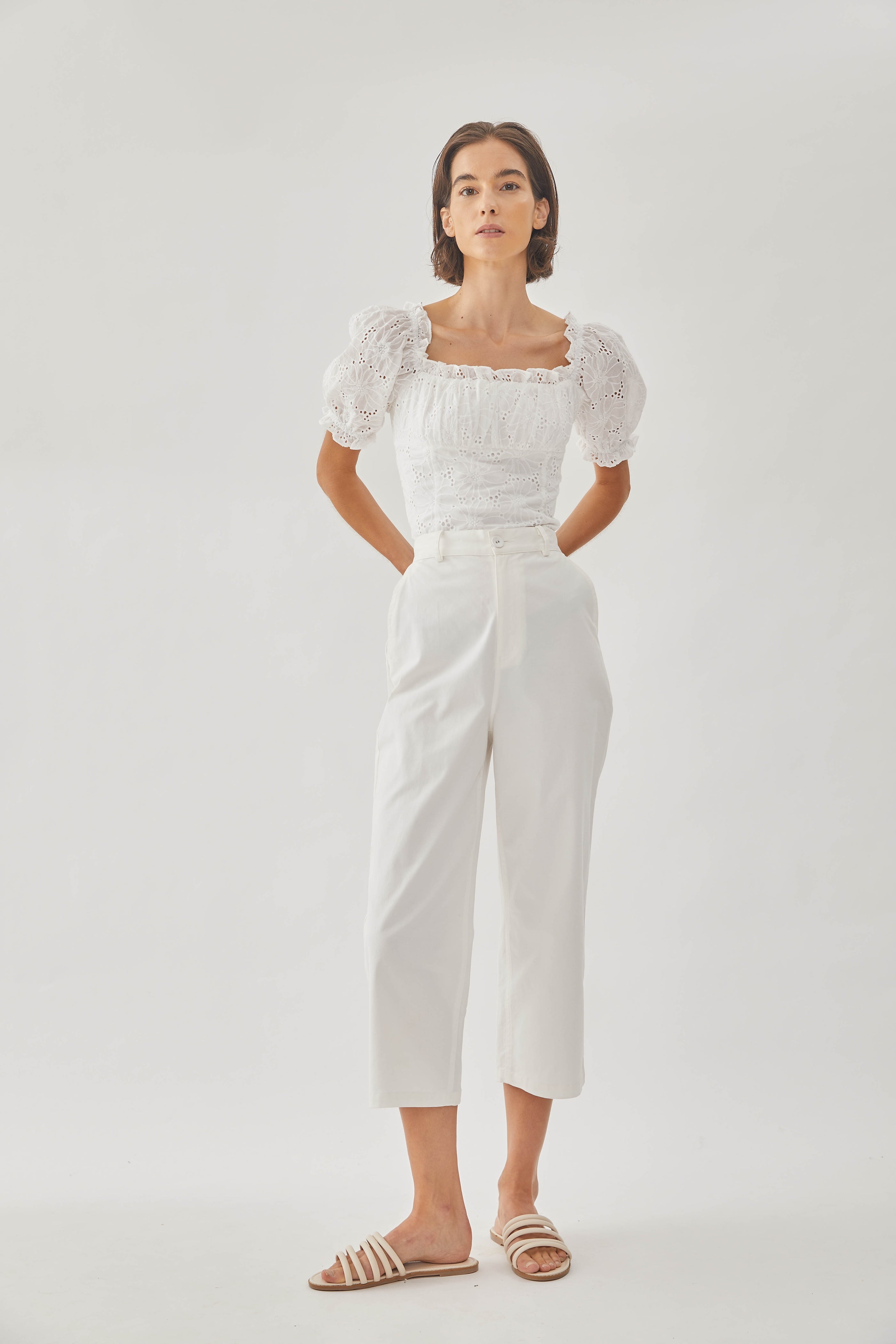 Crochet Cropped Top with Puffed Sleeves (Sale)