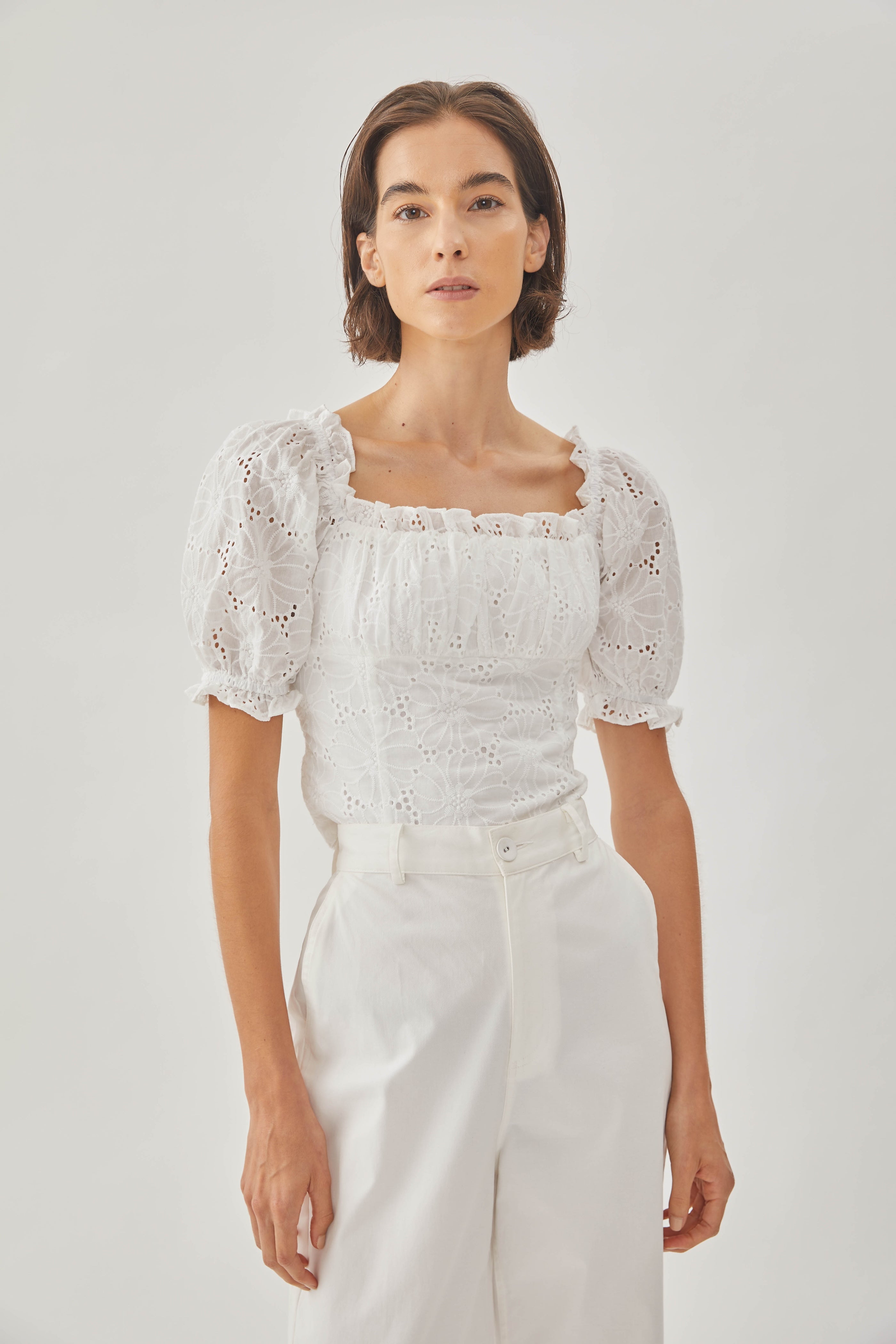 Crochet Cropped Top with Puffed Sleeves (Sale)