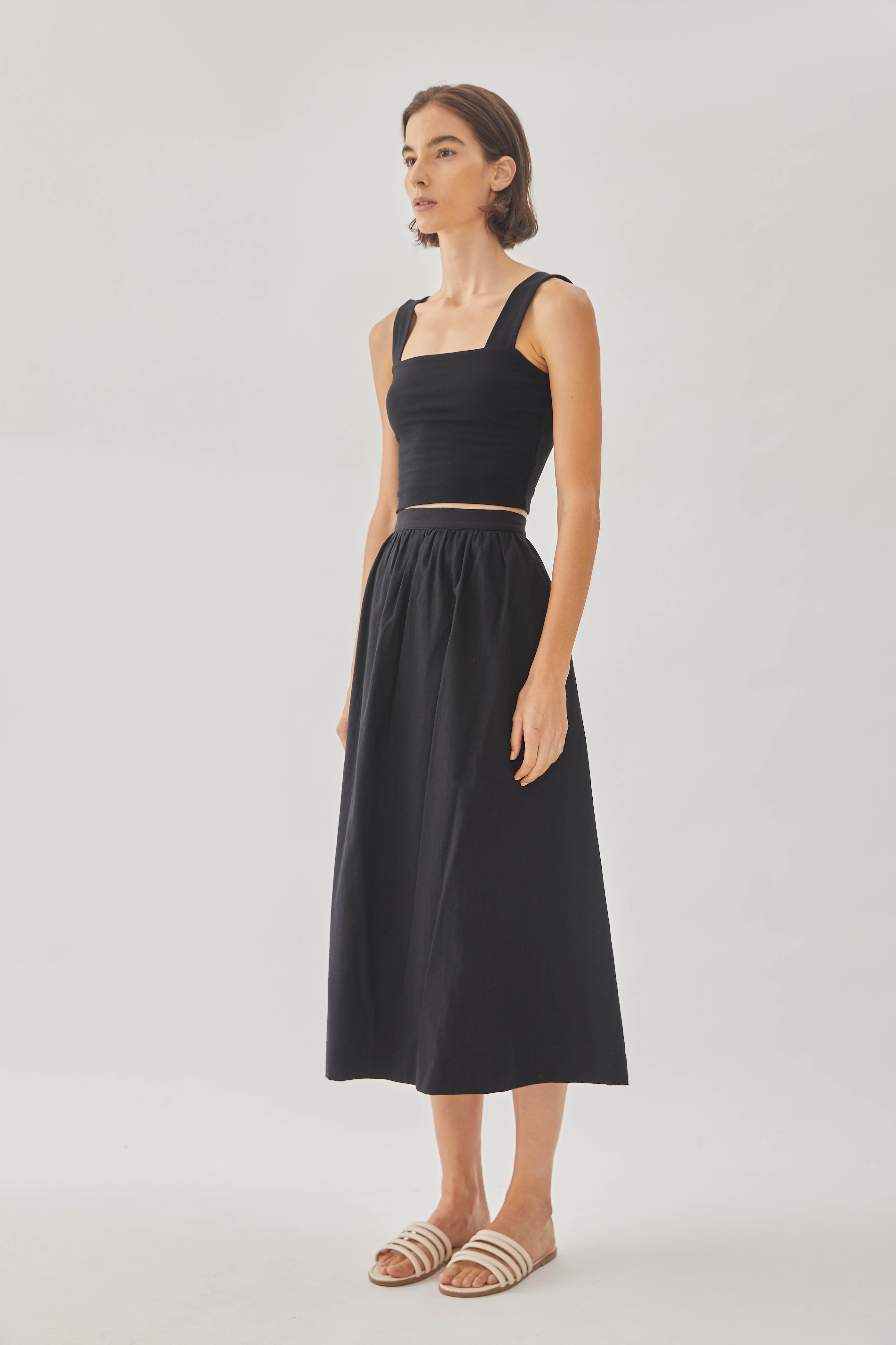 Cotton Midi Skirt in Black