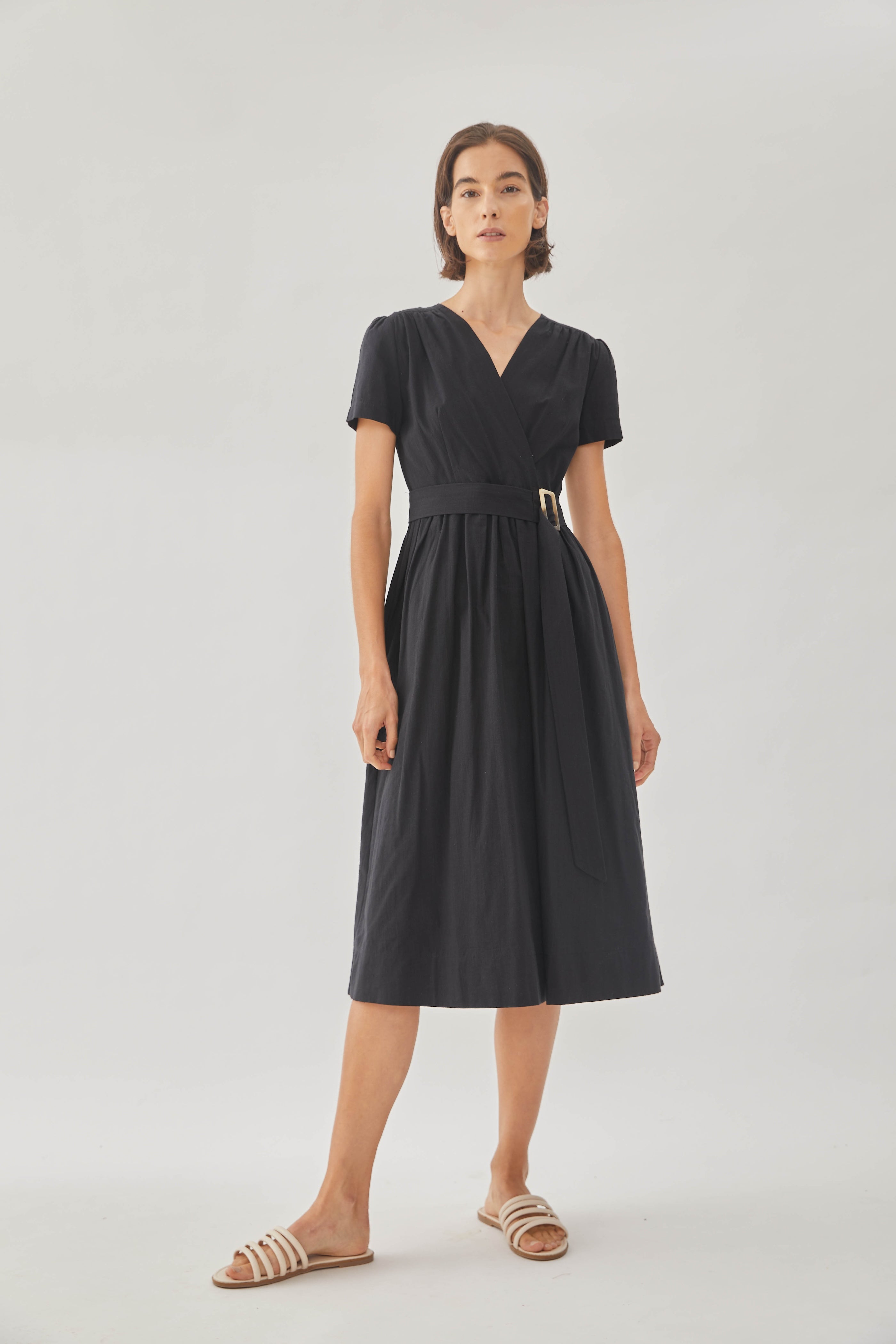 Cotton Wrapped Dress in Black