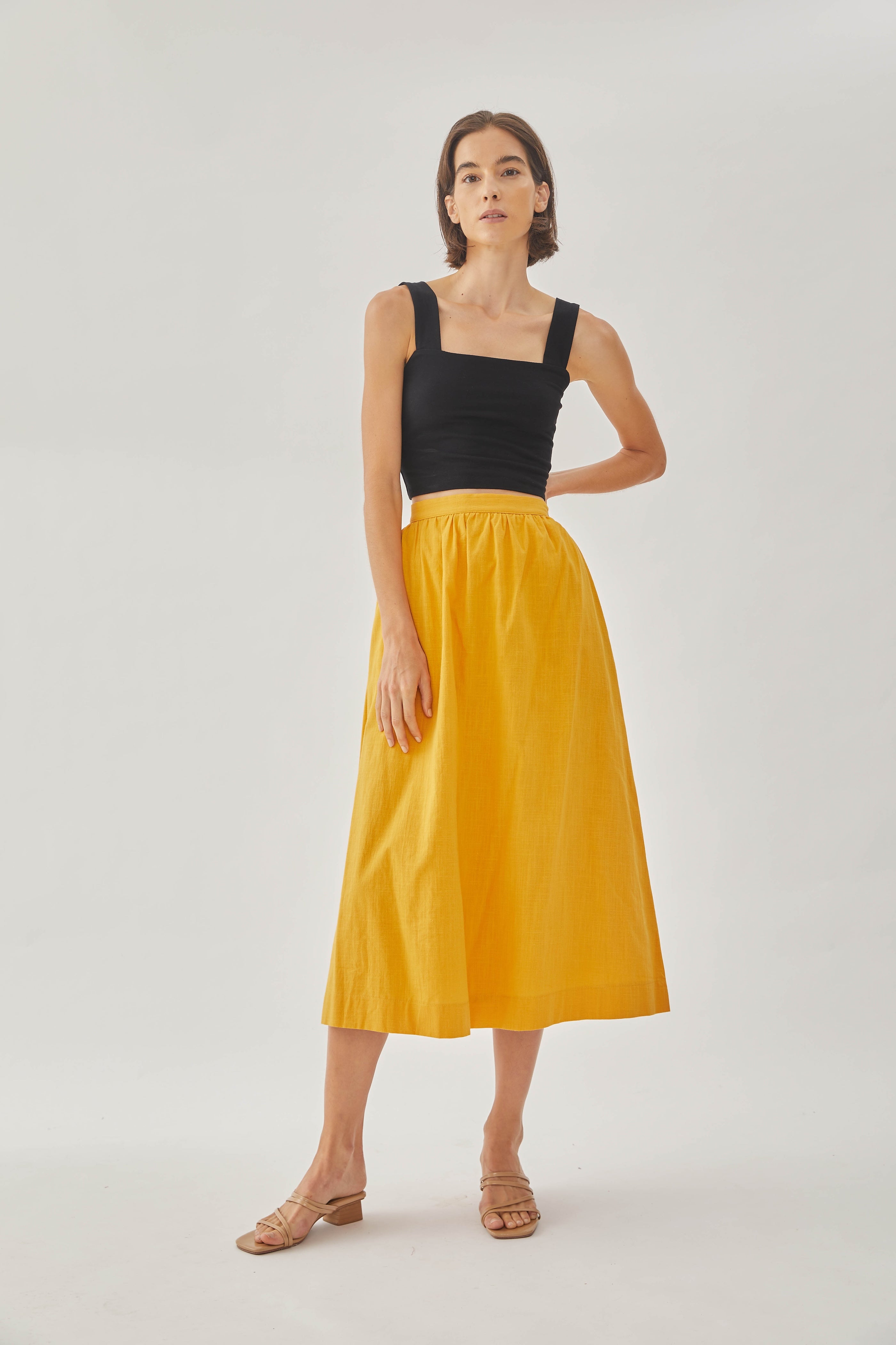 Cotton Midi Skirt in Sunburst
