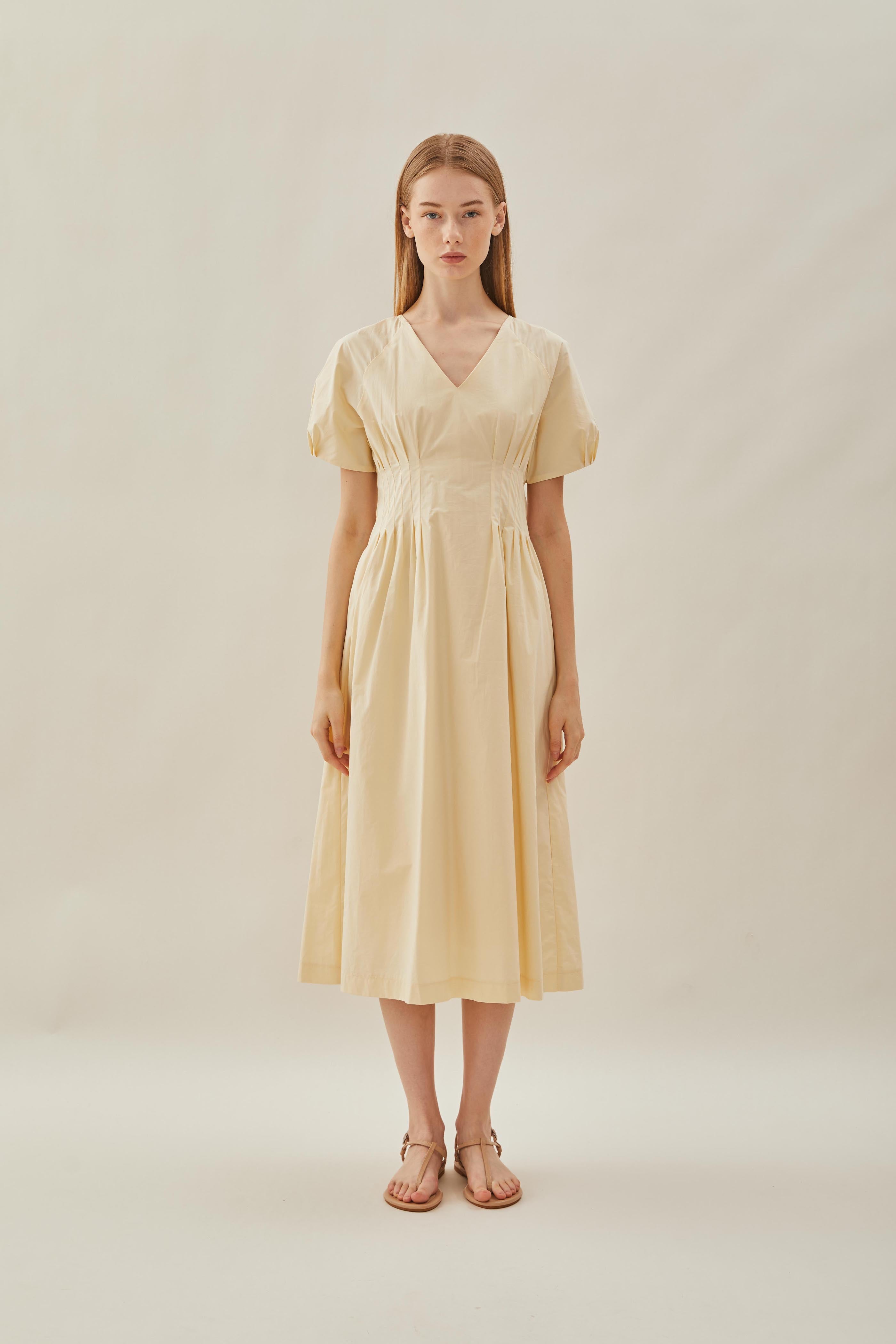 Pleated Waist Dress in Soft Yellow