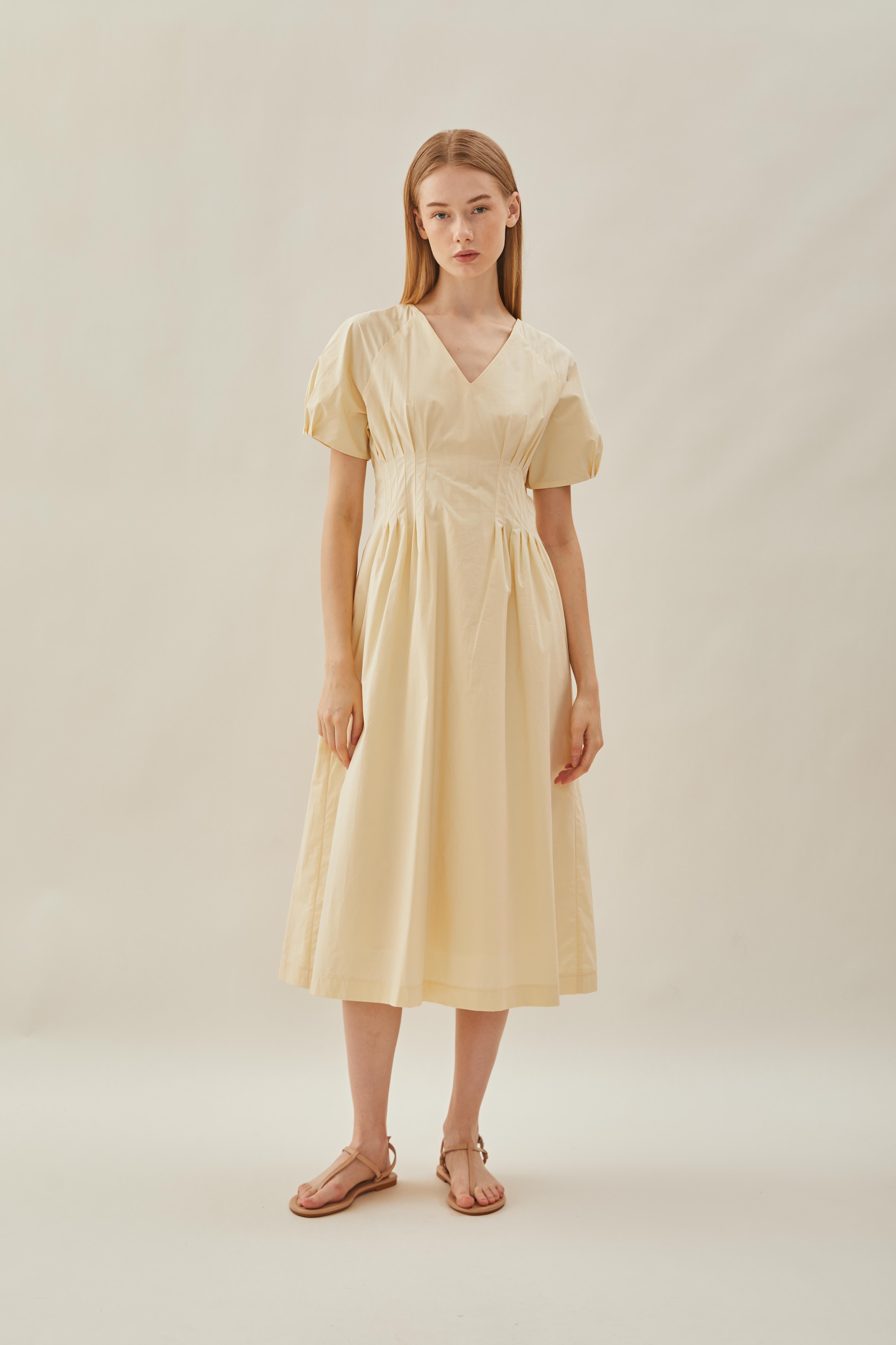 Pleated Waist Dress in Soft Yellow
