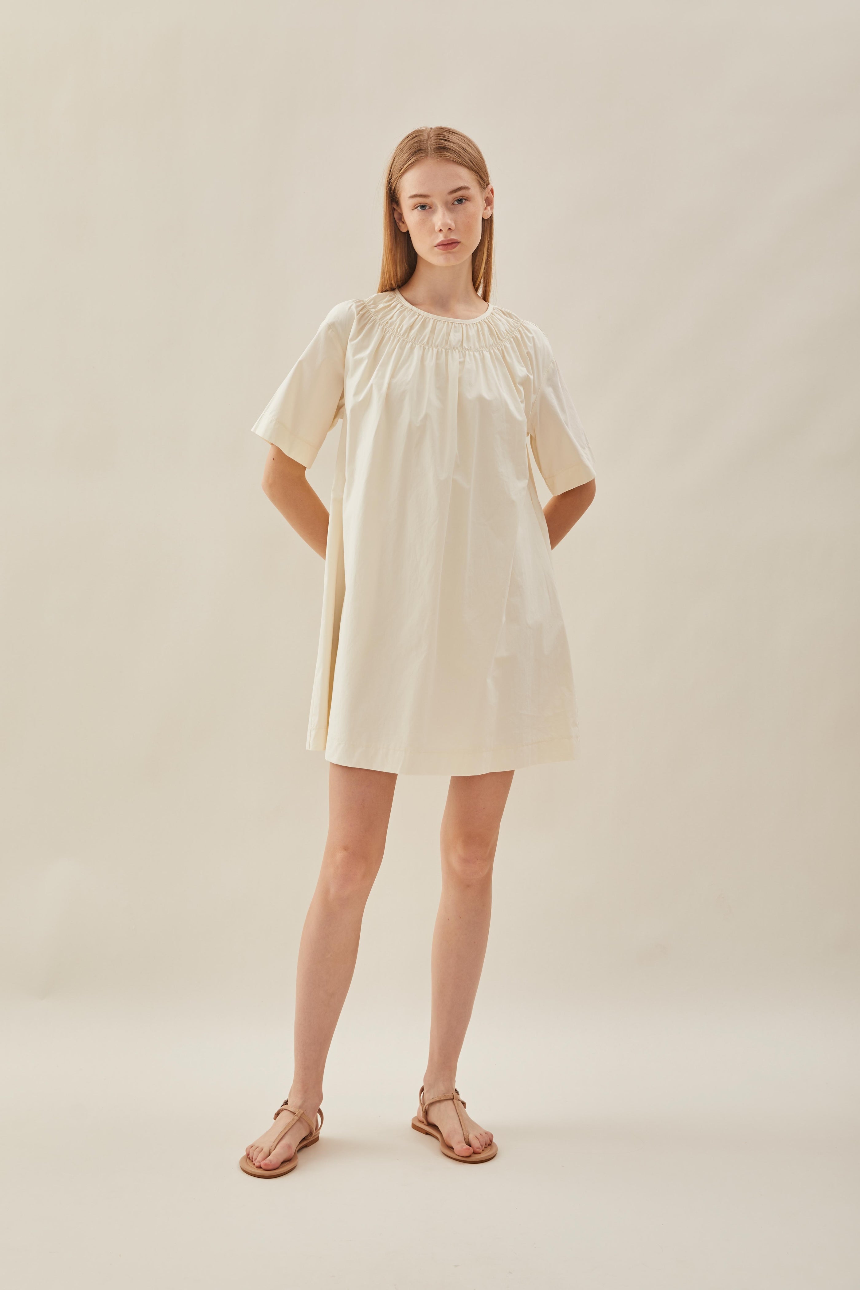Gathered Neckline Mini Dress in Souffle