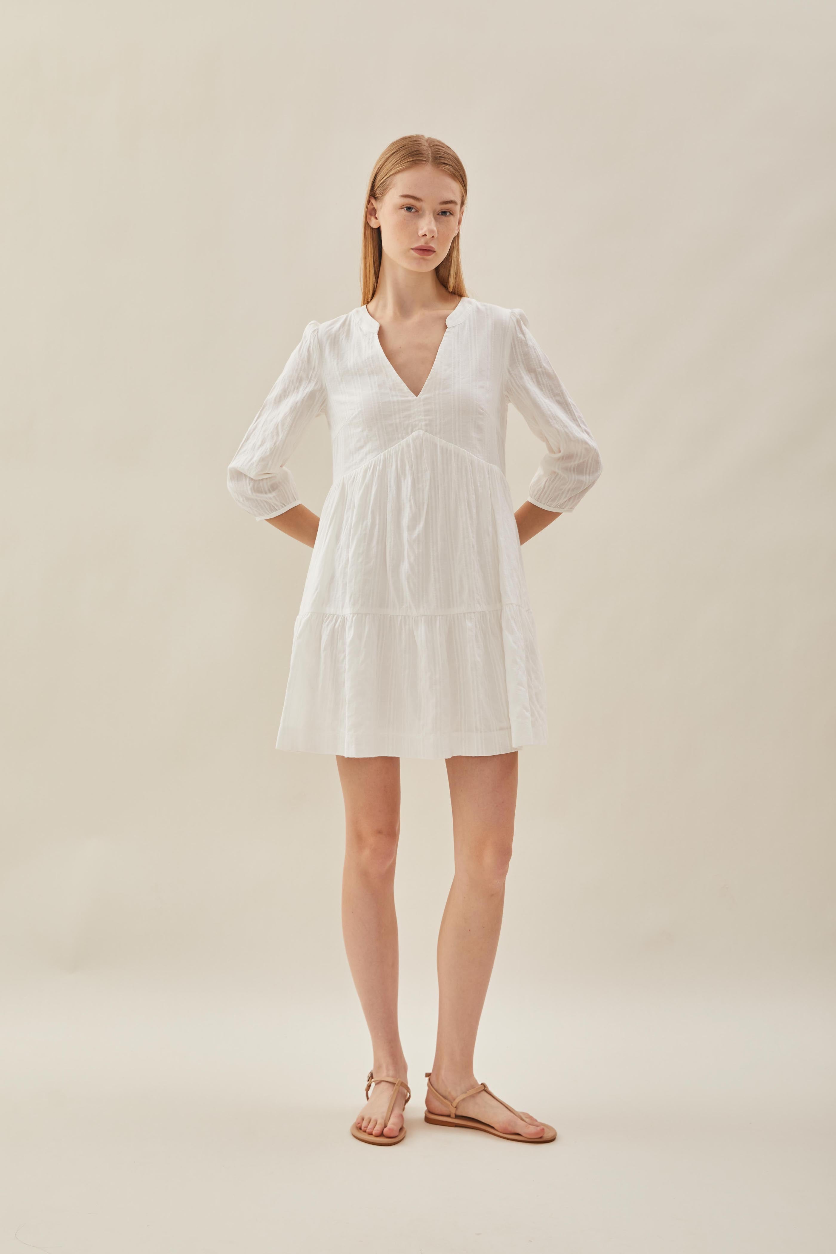 Cotton Tiered Dress in White