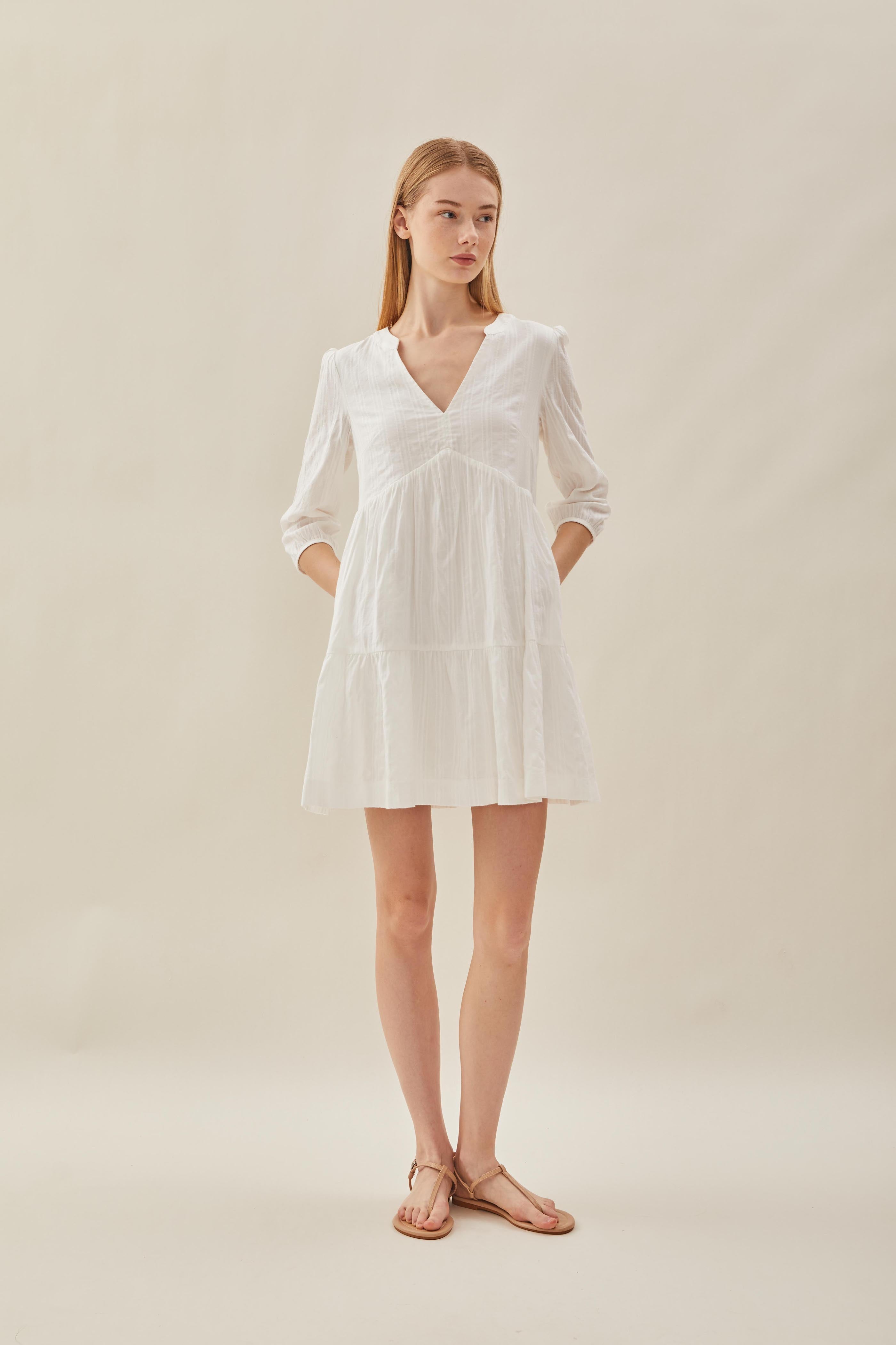 Cotton Tiered Dress in White