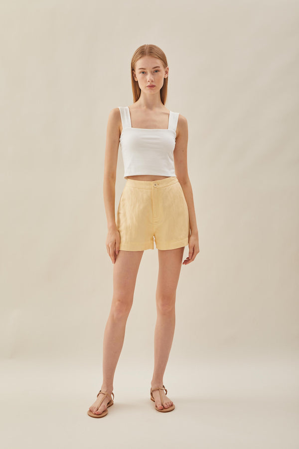 Relaxed Linen Shorts in Pale Yellow