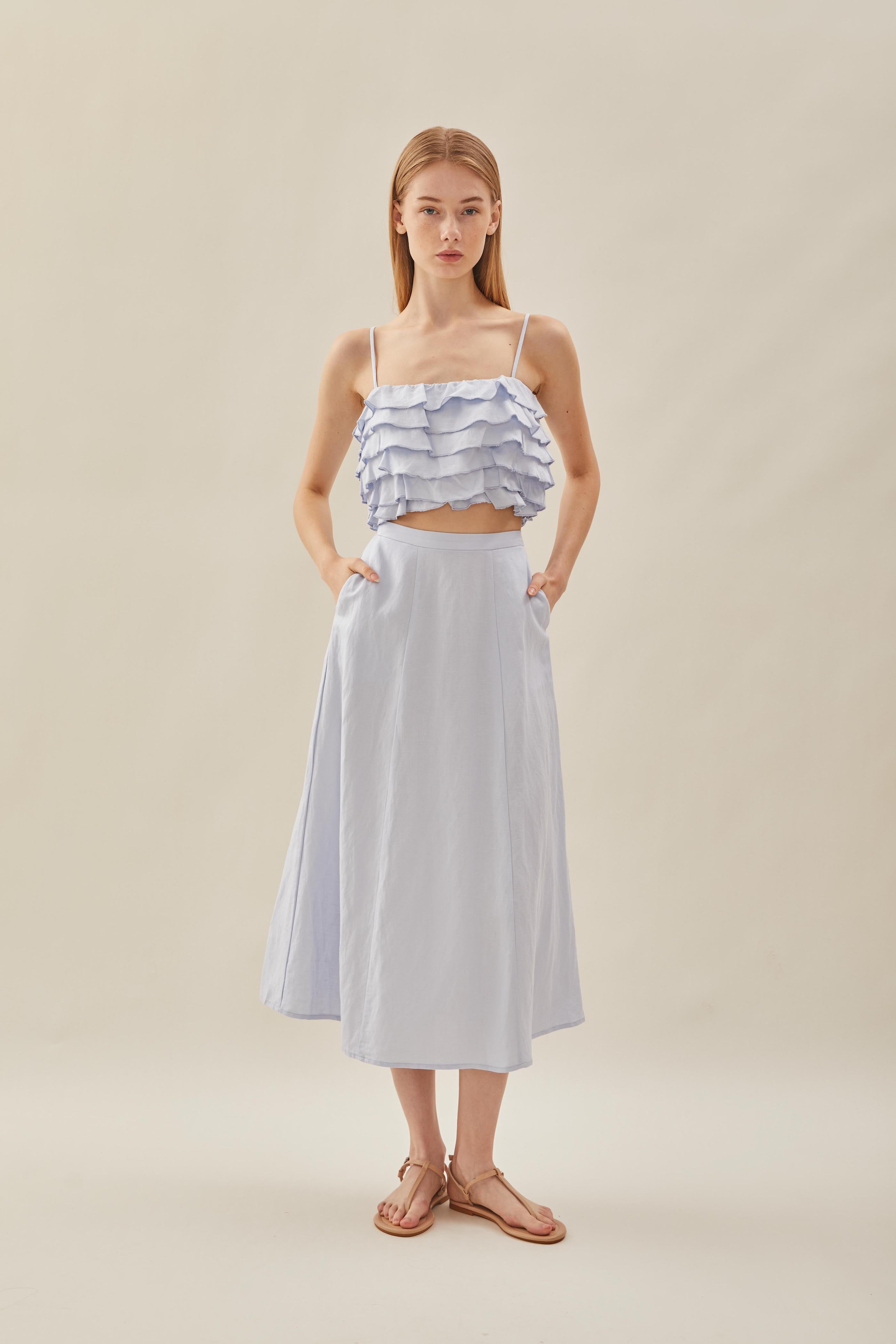 Tiered Frill Top in Mist Blue