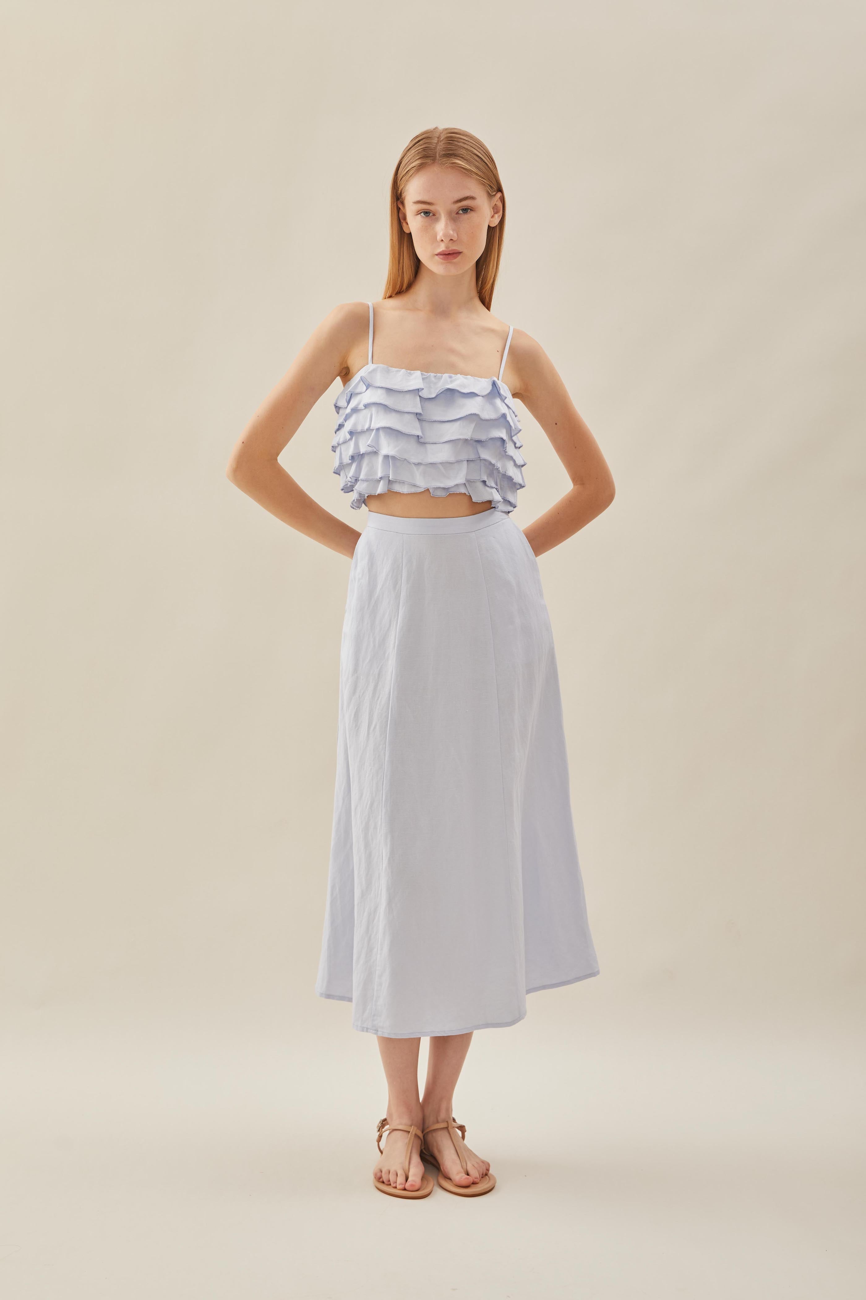 Tiered Frill Top in Mist Blue