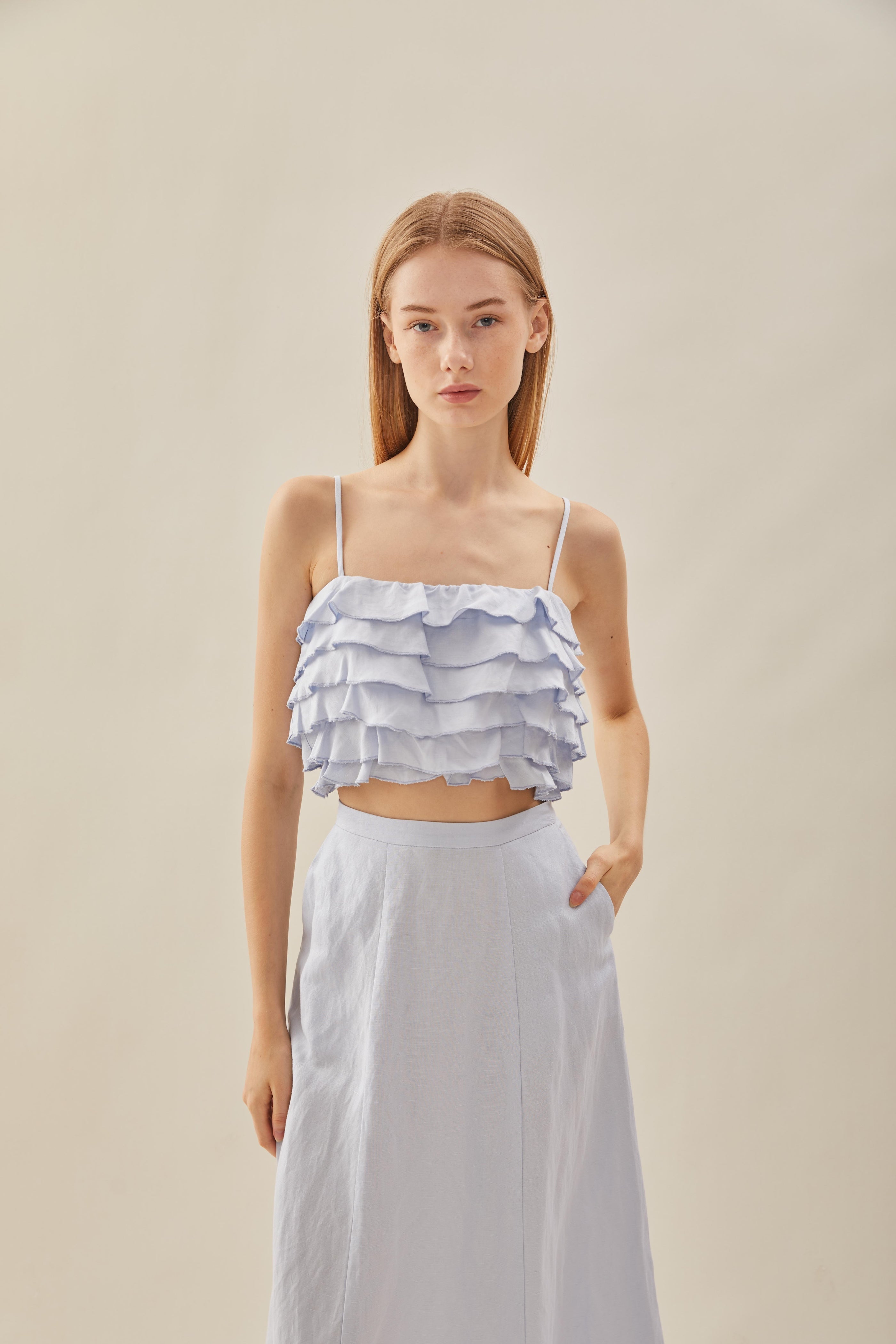 Tiered Frill Top in Mist Blue