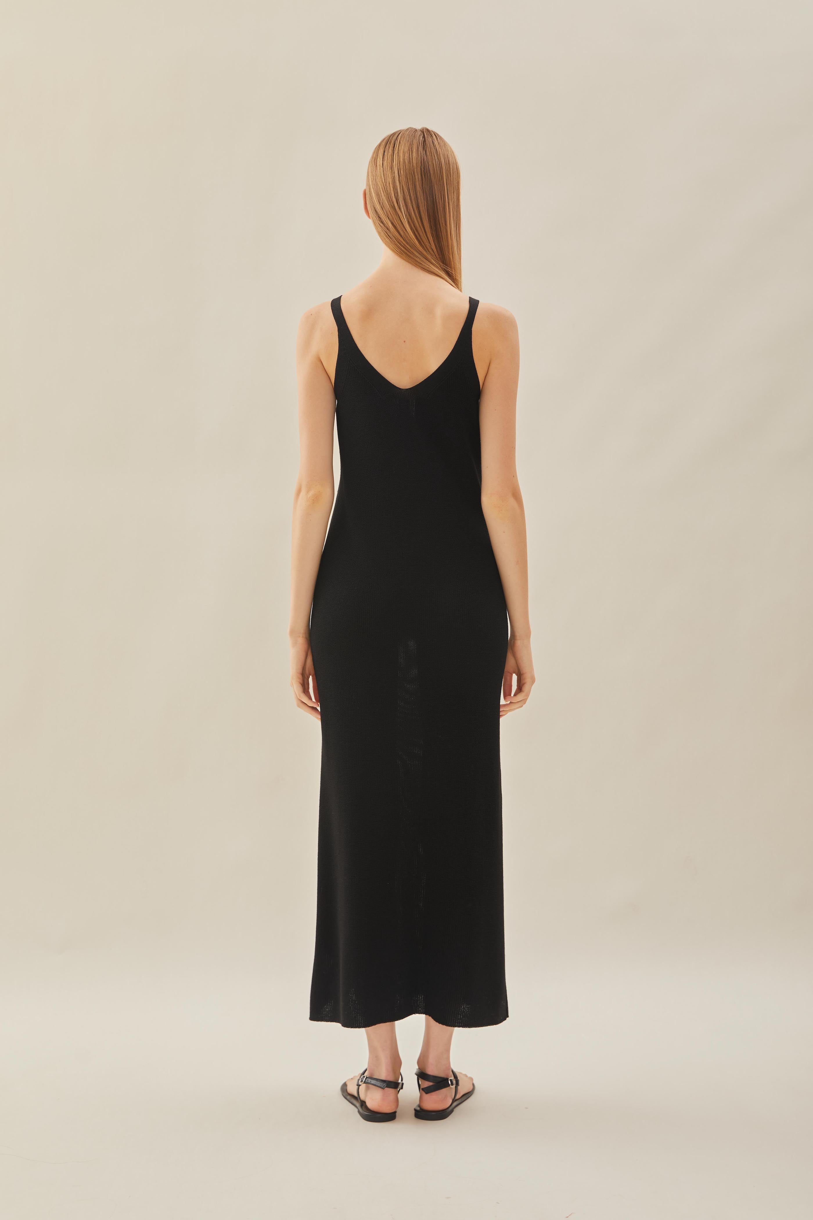 Knit V-Neck Dress in Black