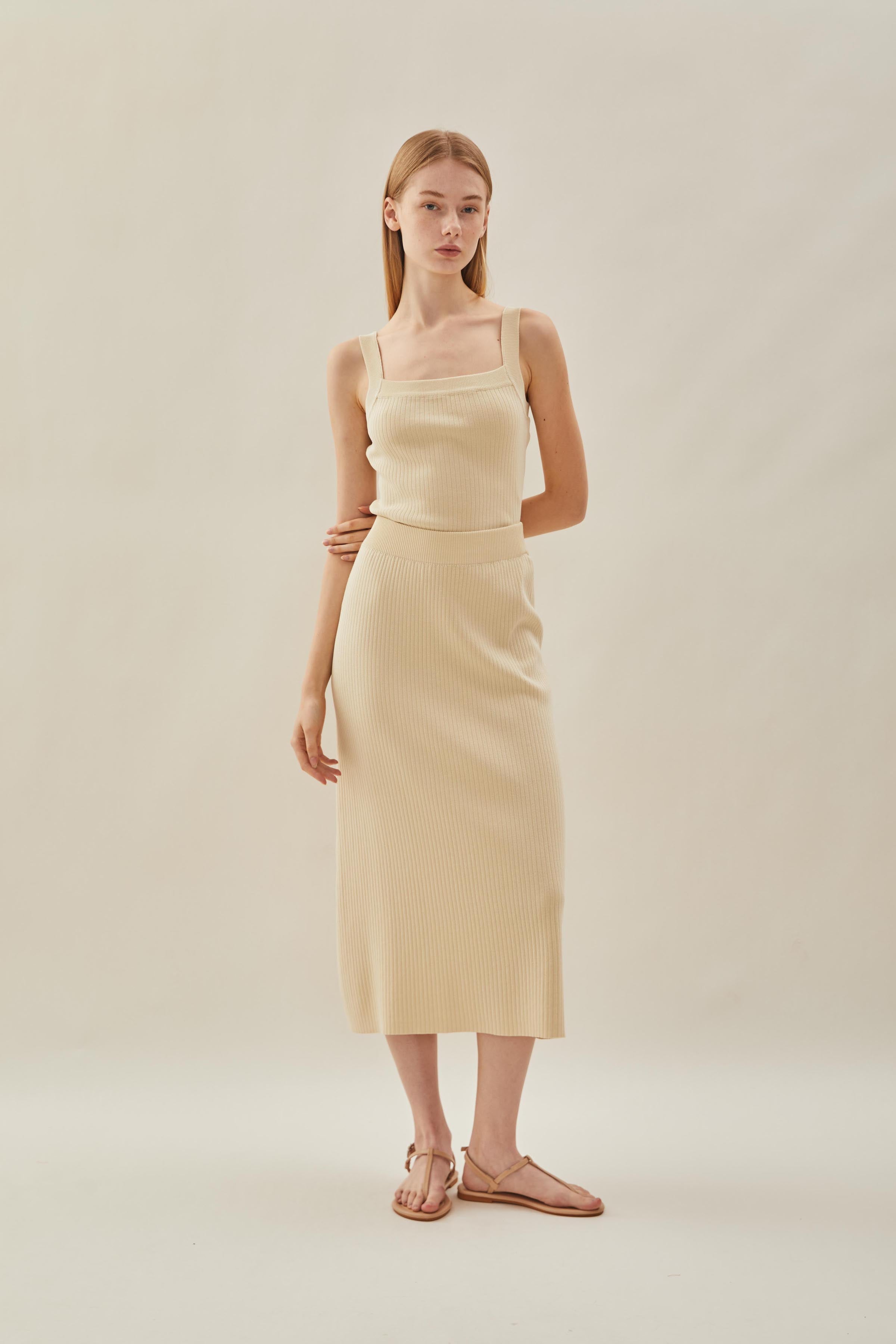 Knitted Straight Skirt in Natural