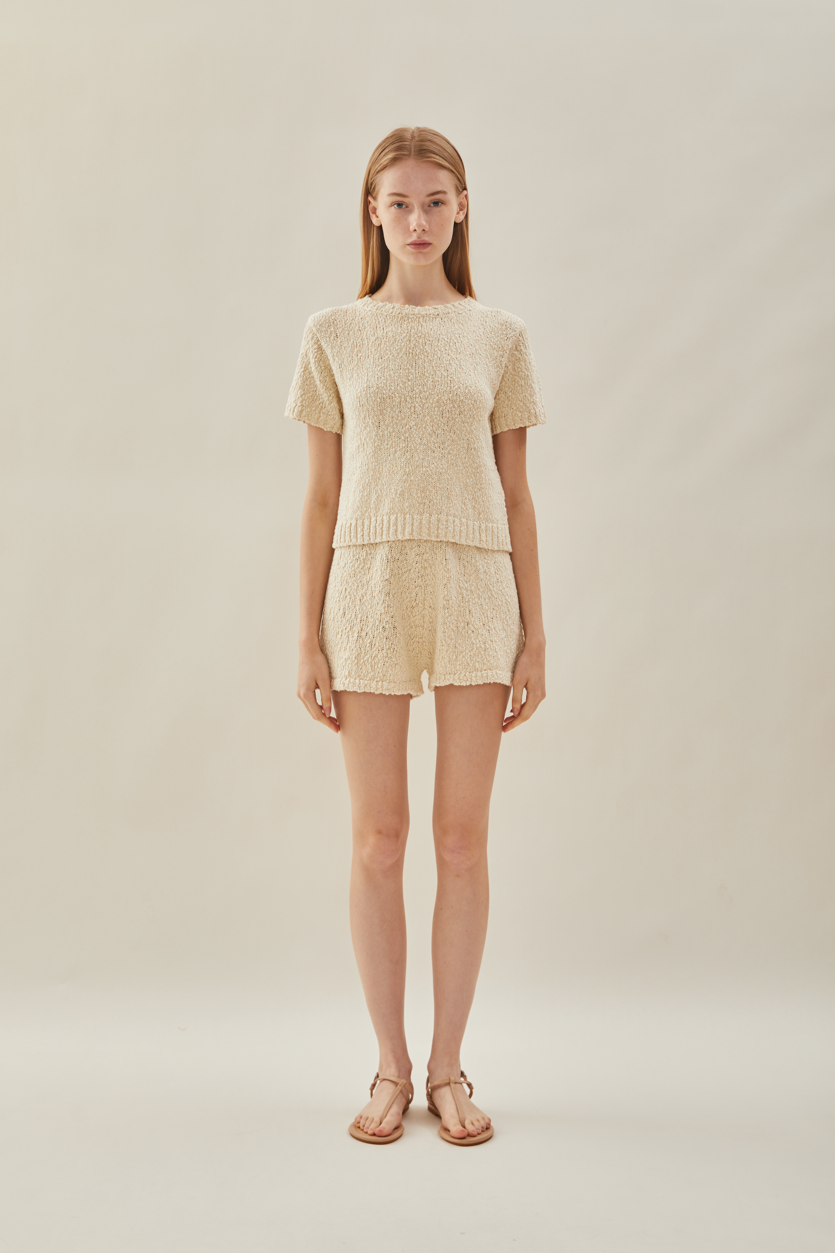 Textured Knit Shorts in Natural