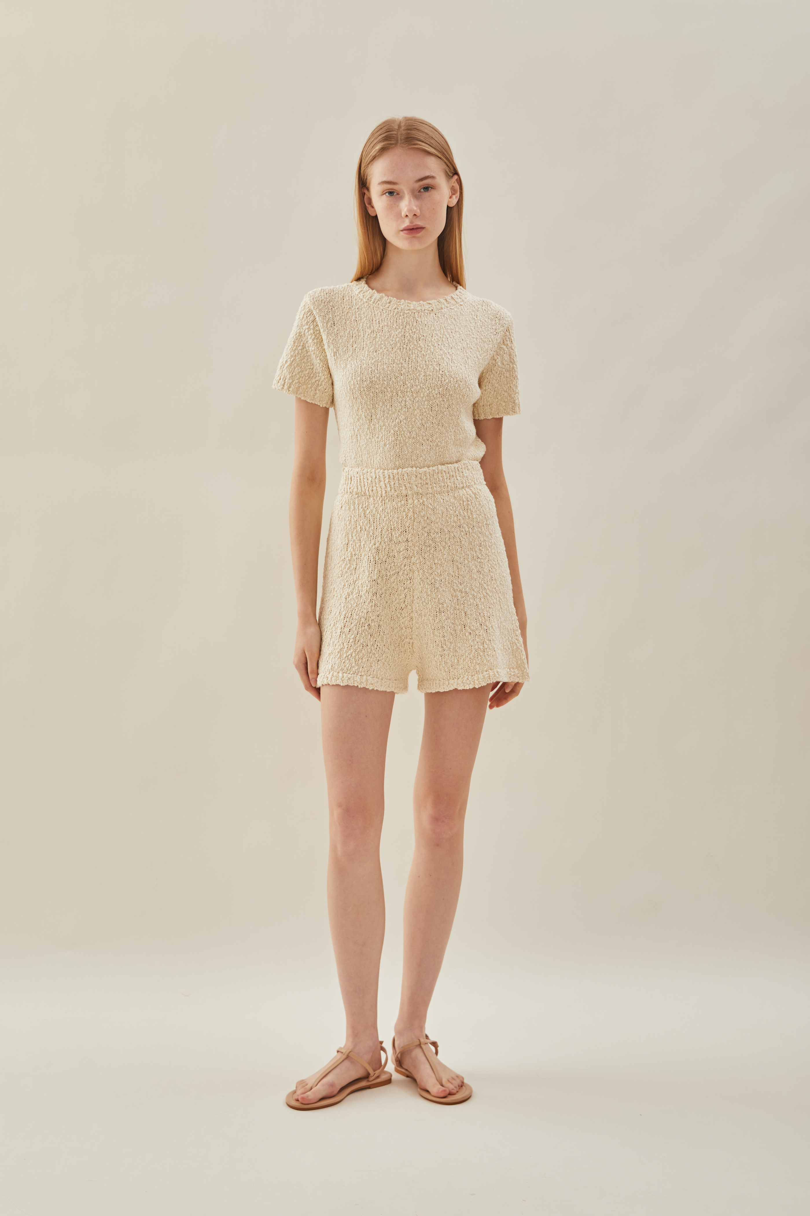 Textured Knit Shorts in Natural