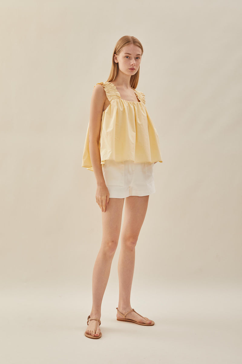Flared Square Neck Top in Soft Yellow
