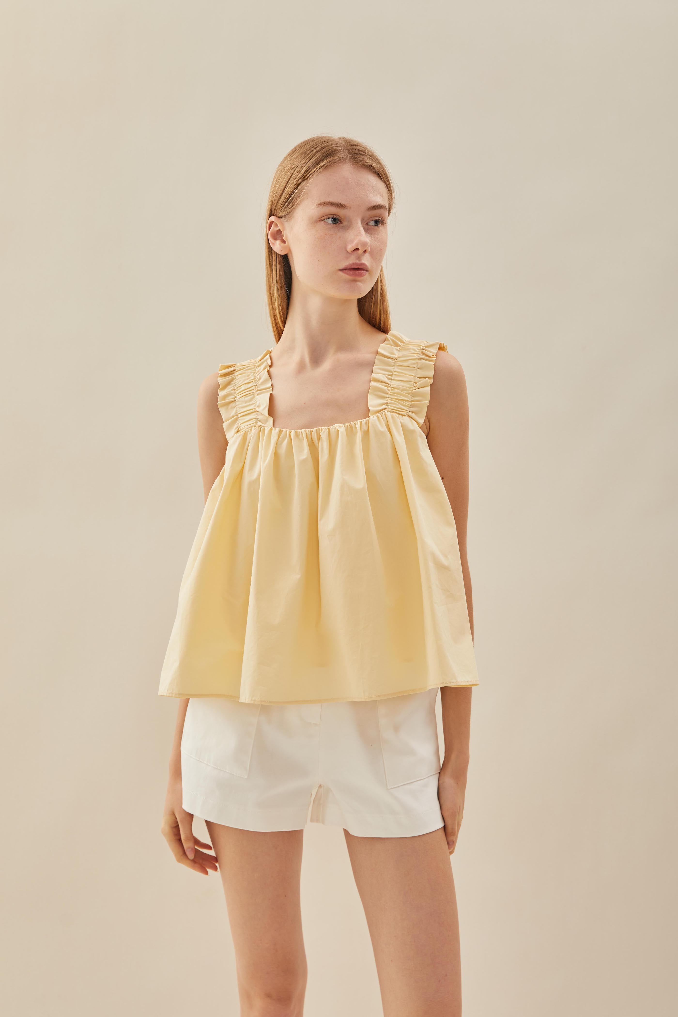 Flared Square Neck Top in Soft Yellow
