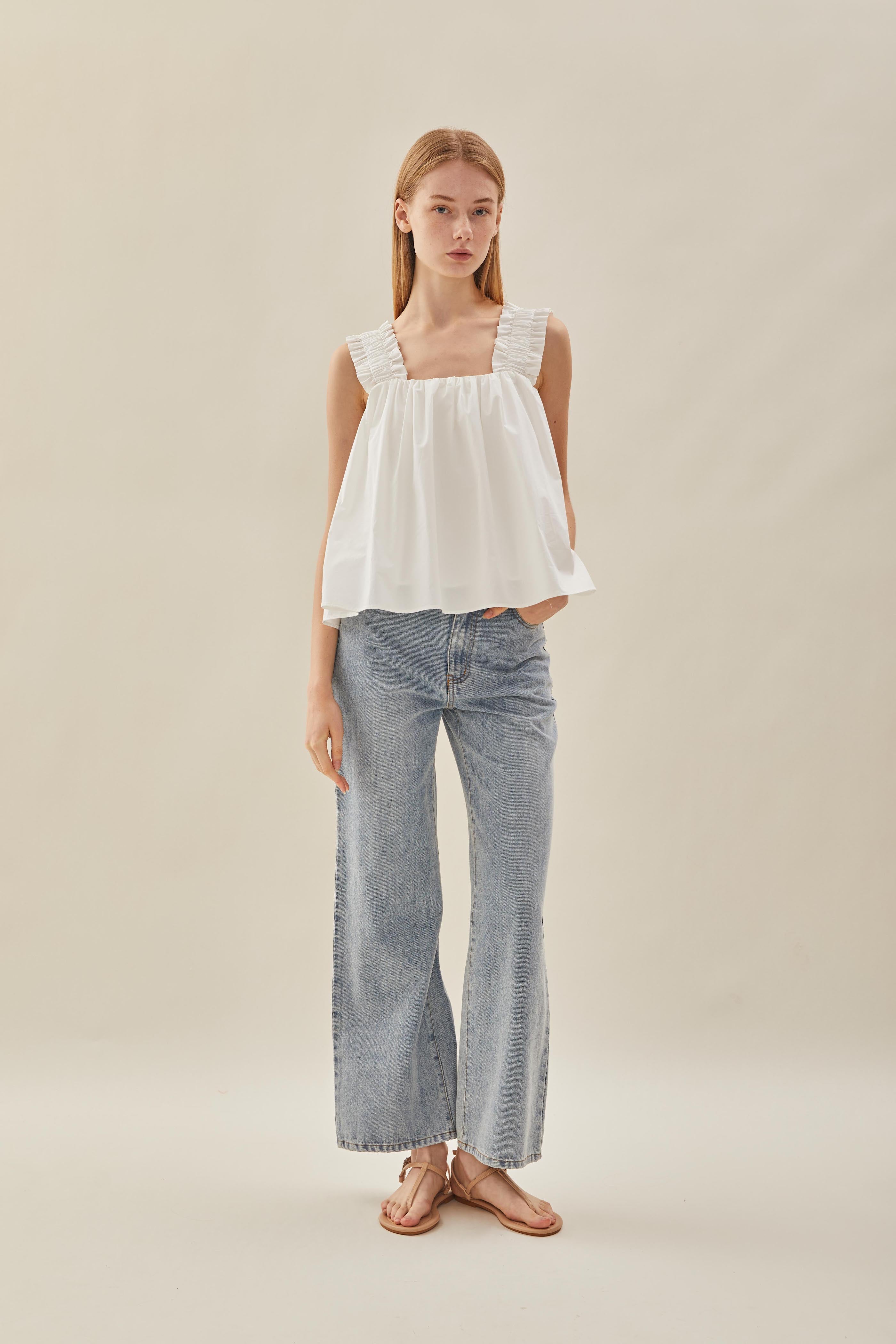 Flared Square Neck Top in White