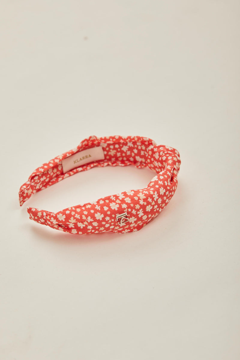 Twist Knotted Headband in Red Bloom