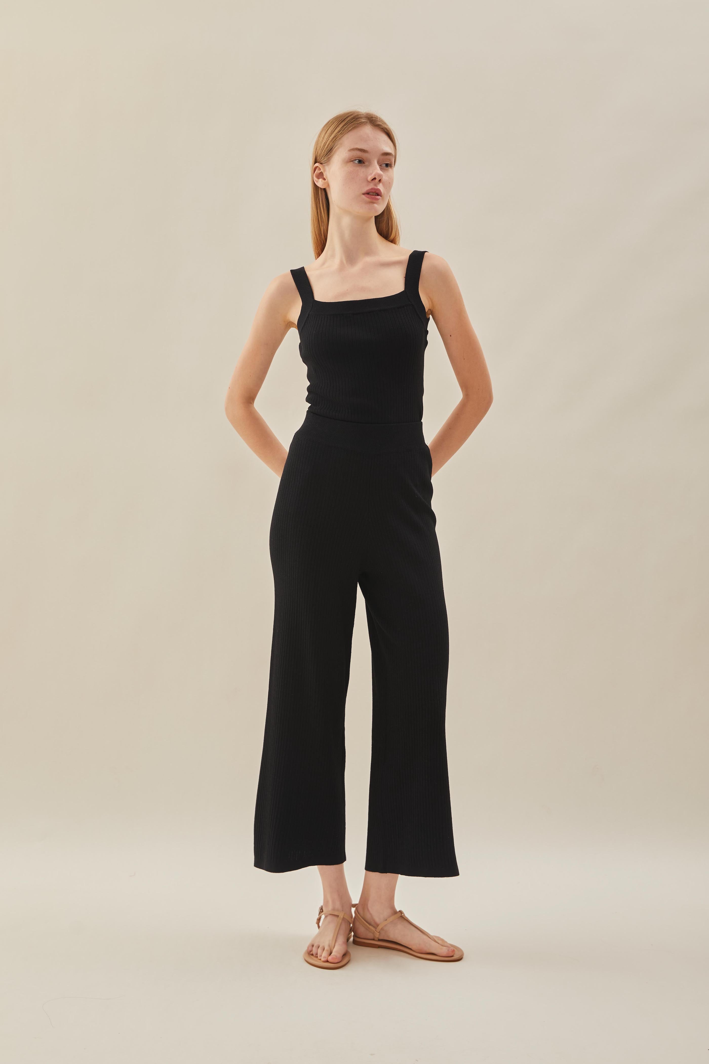 Knitted Long Culottes in Black