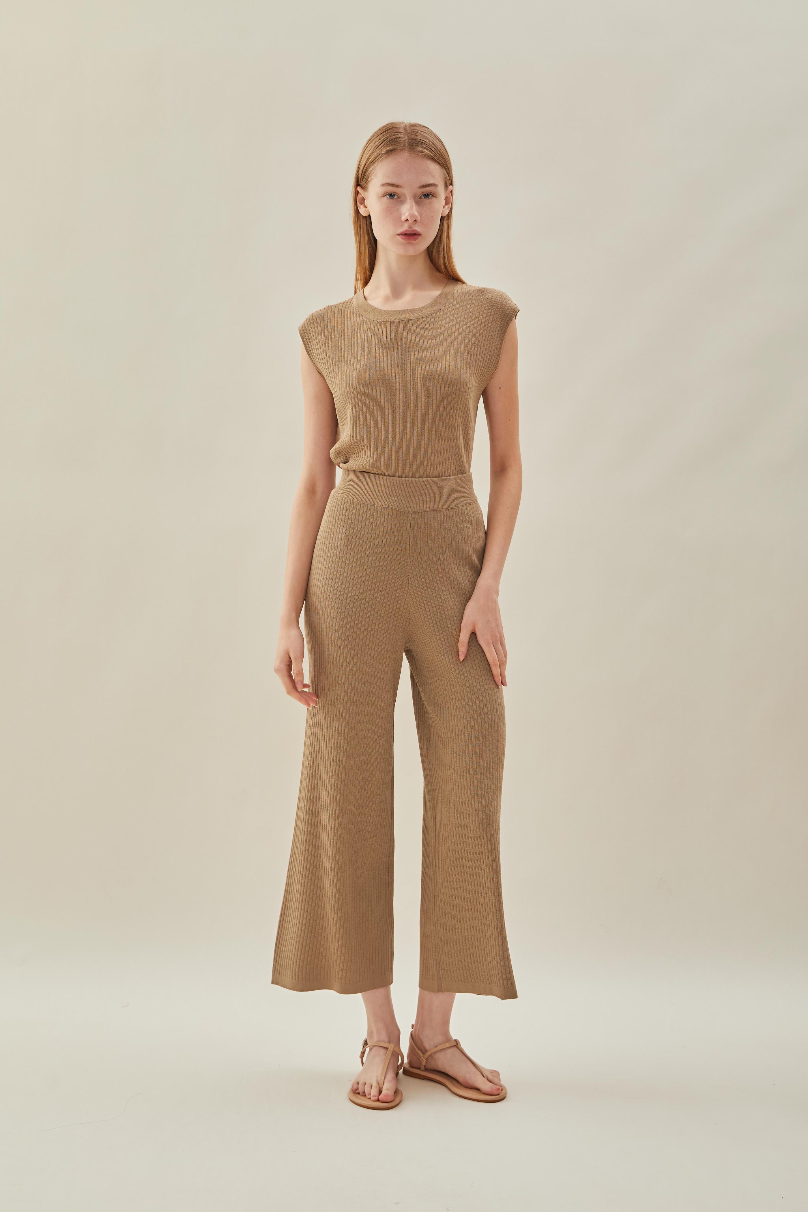 Knitted Long Culottes in Tan