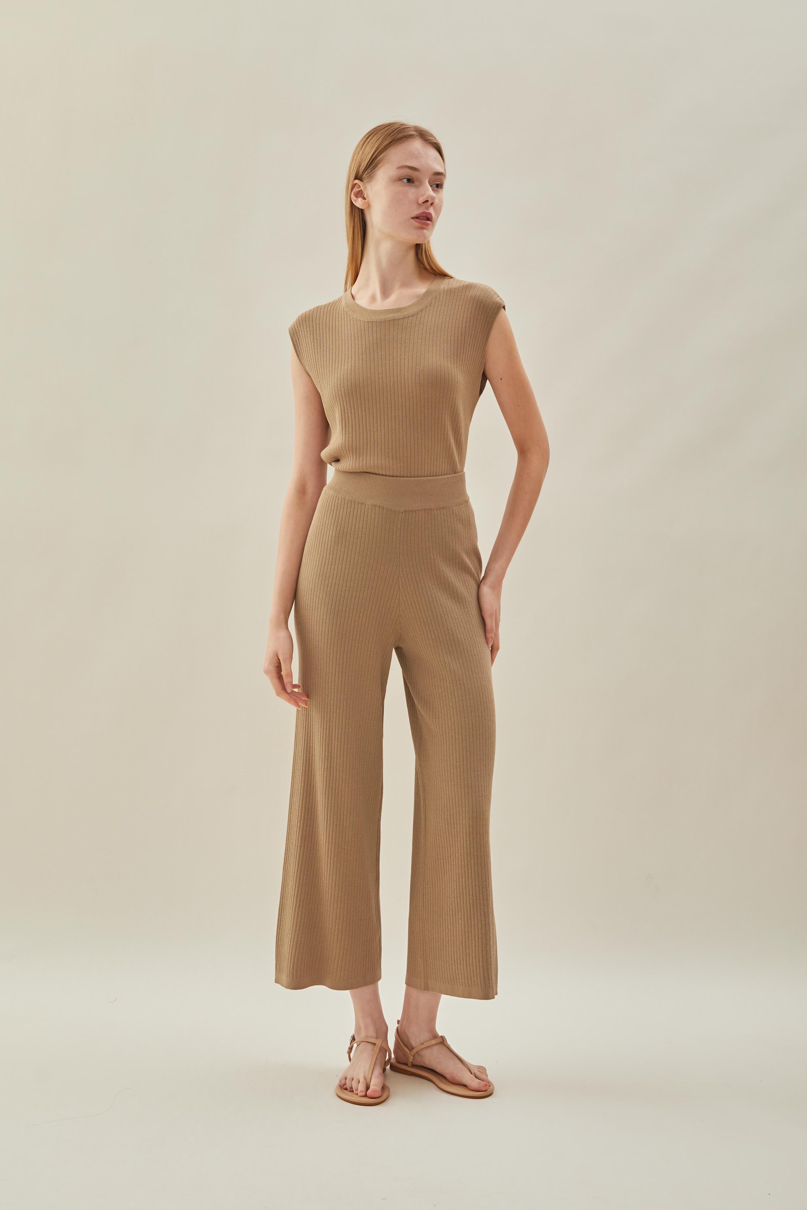 Knitted Long Culottes in Tan