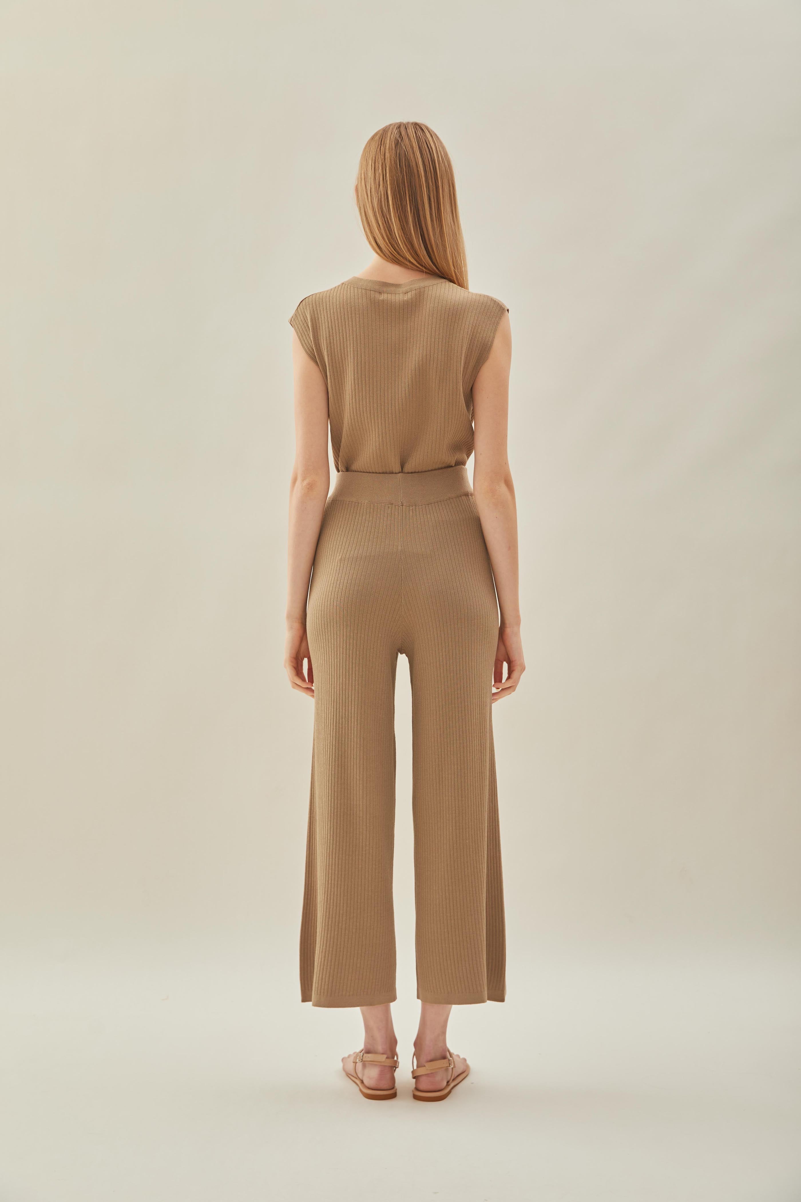 Knitted Long Culottes in Tan