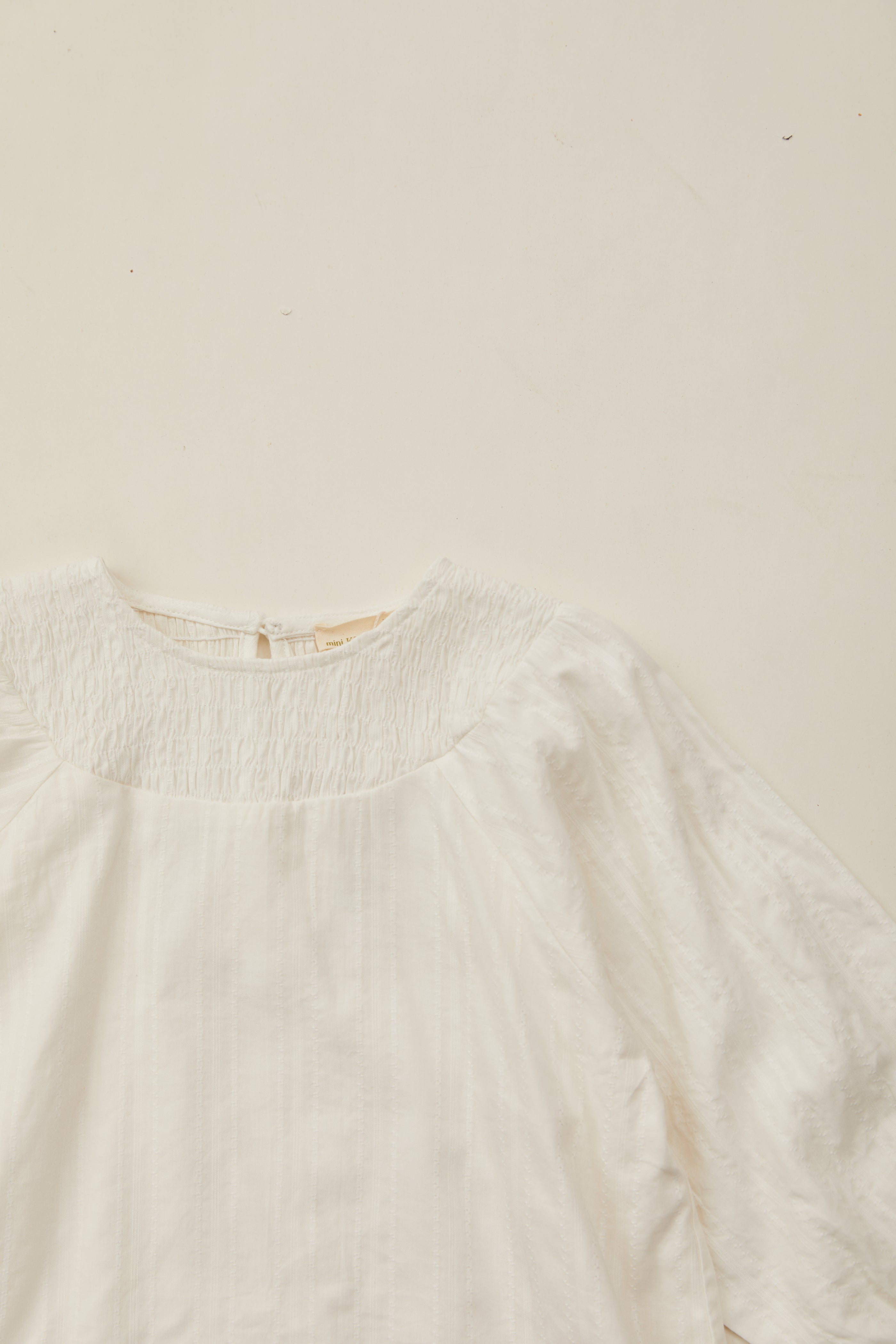 Mini Long Sleeve Shirred Neckline Dress in White
