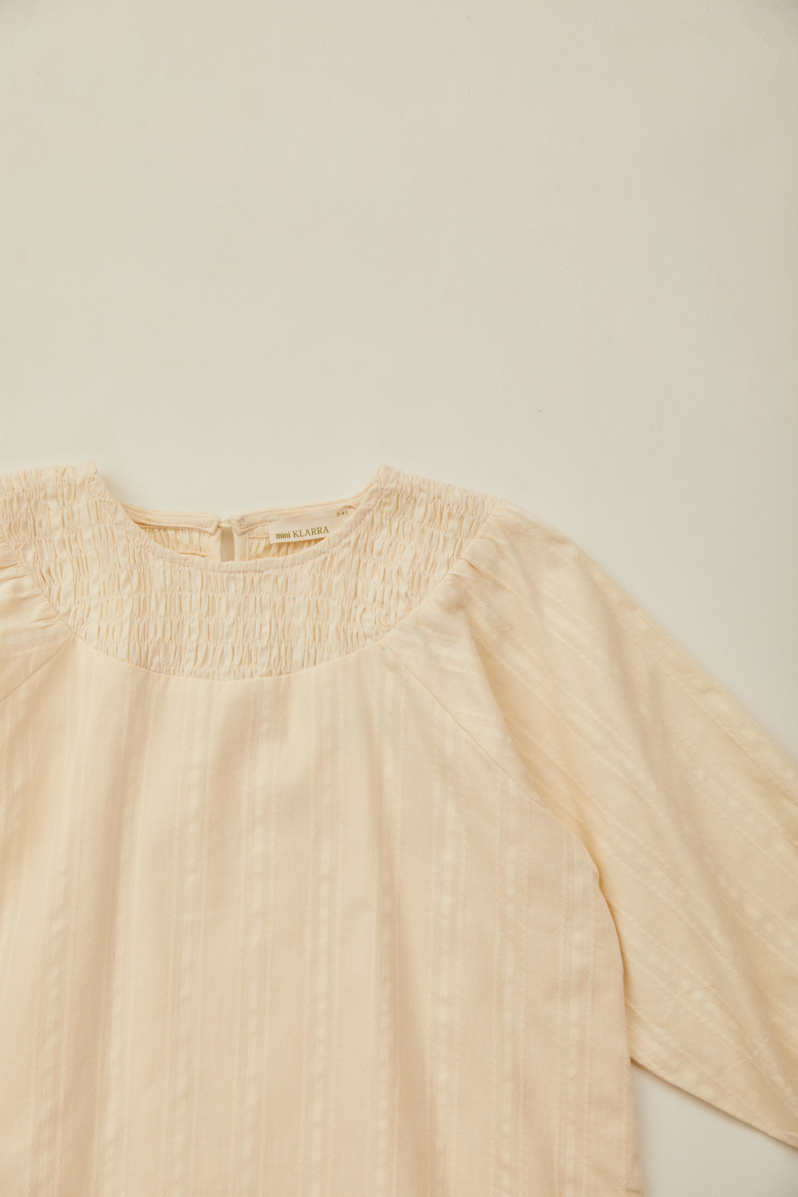 Mini Long Sleeve Shirred Neckline Dress in Oatmeal