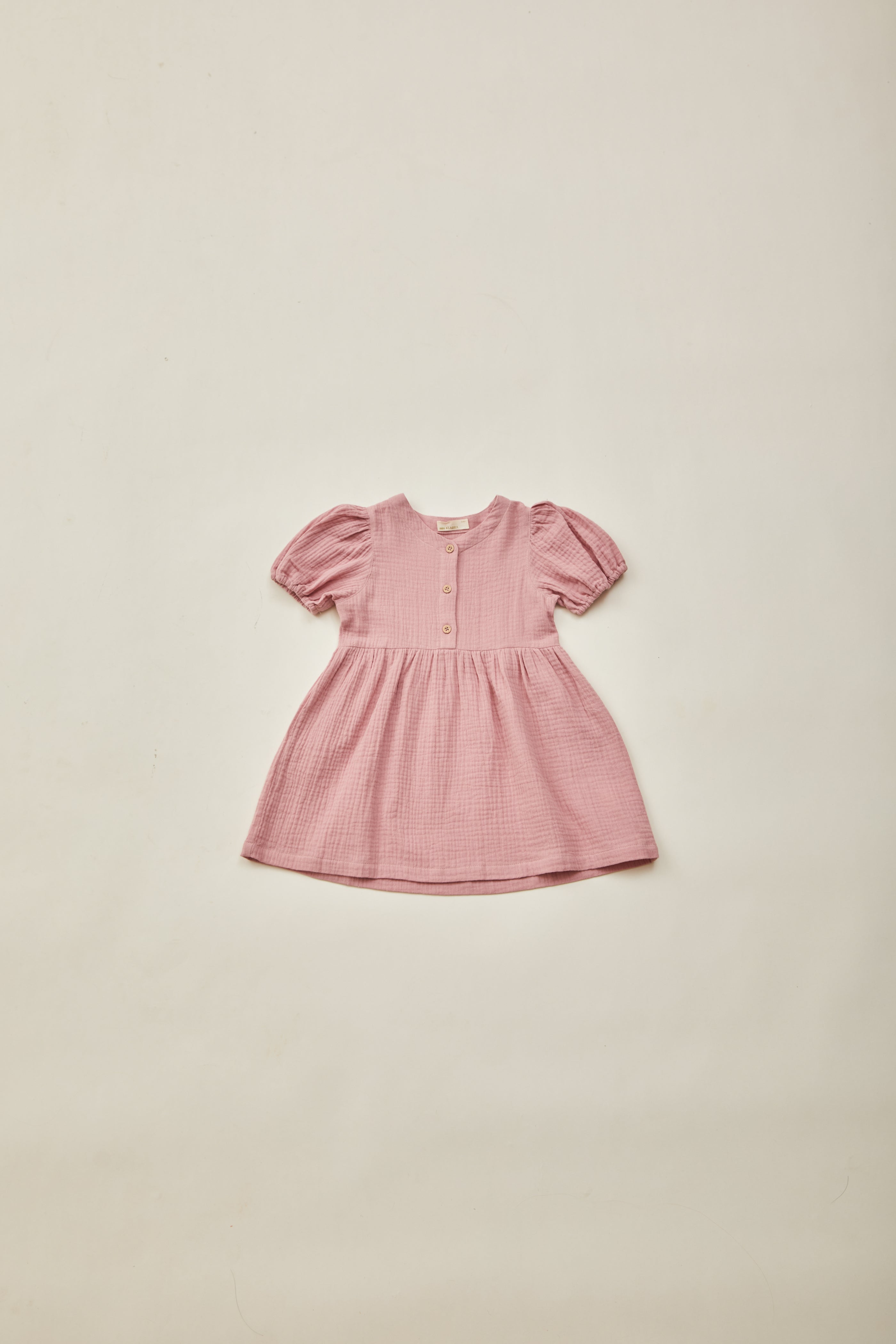 Mini Buttoned Round Neck Dress in Petal Pink