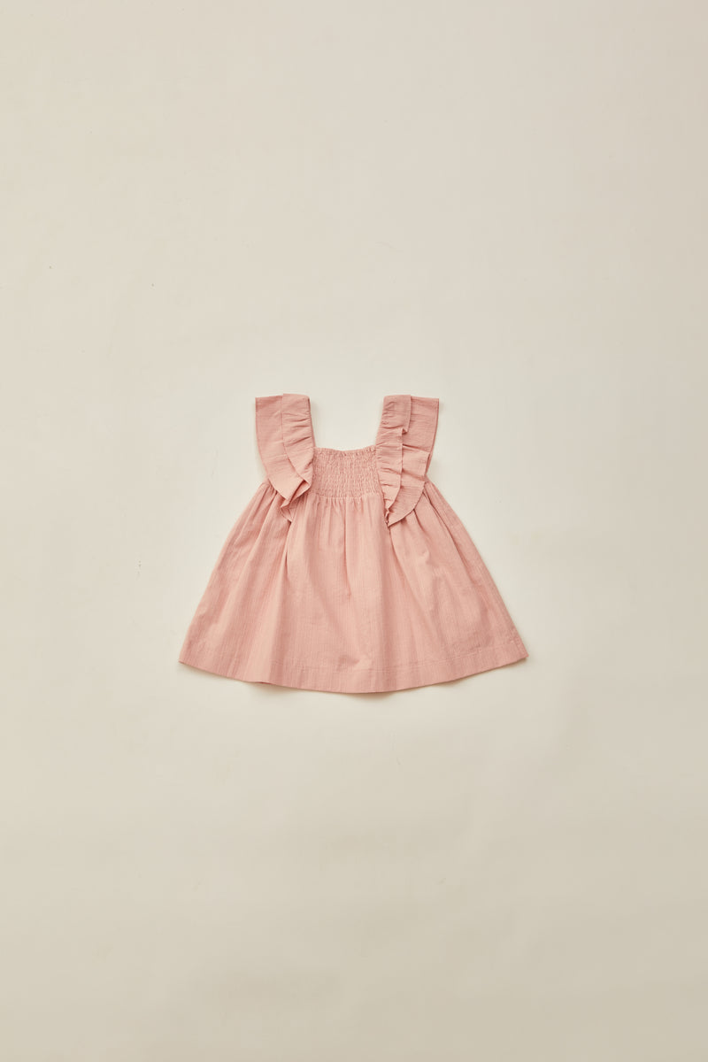 Mini Flutter Strap Shirred Dress in Petal Pink
